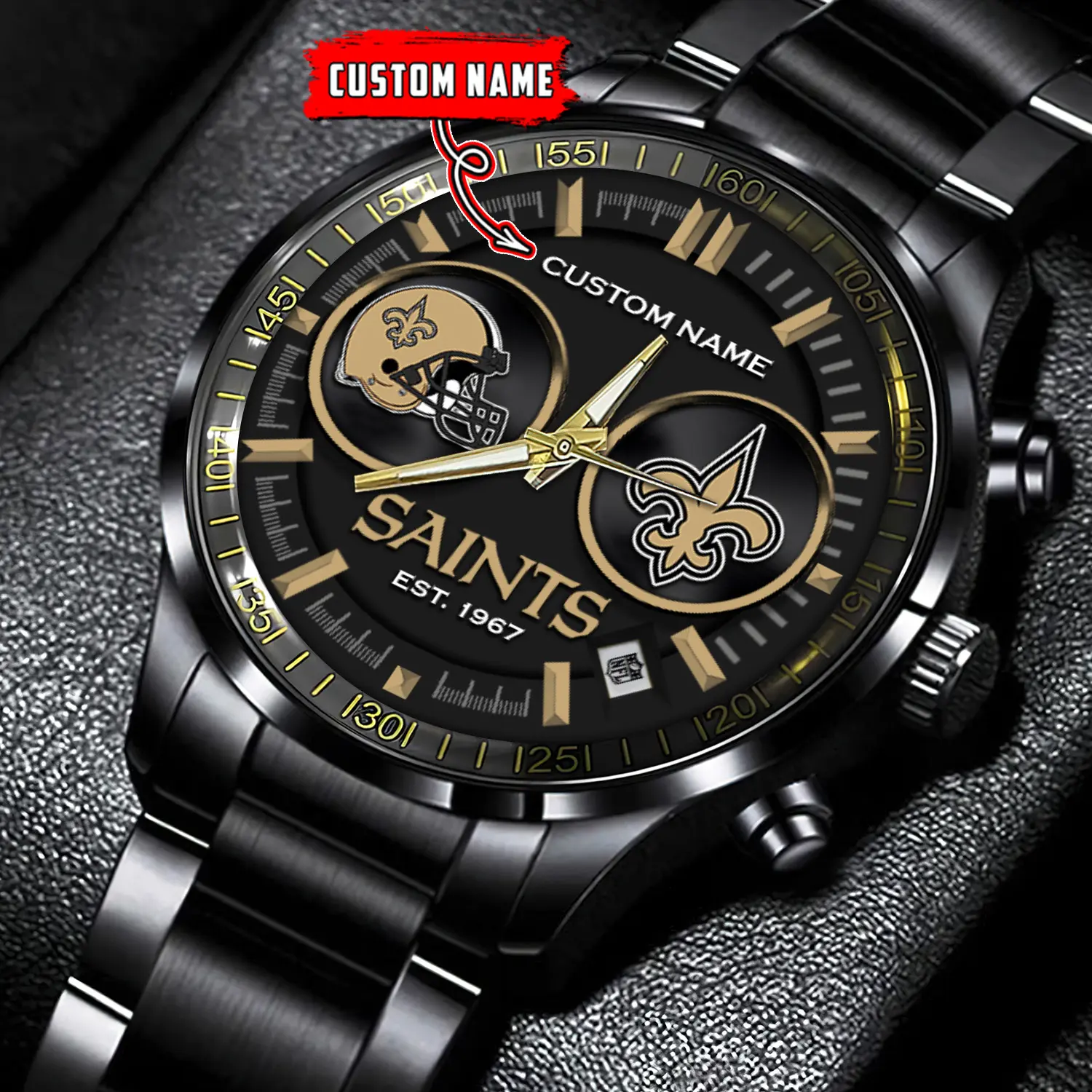jwfancy new orleans saints nfl personalized black stainless steel watch gift for fans mpffj