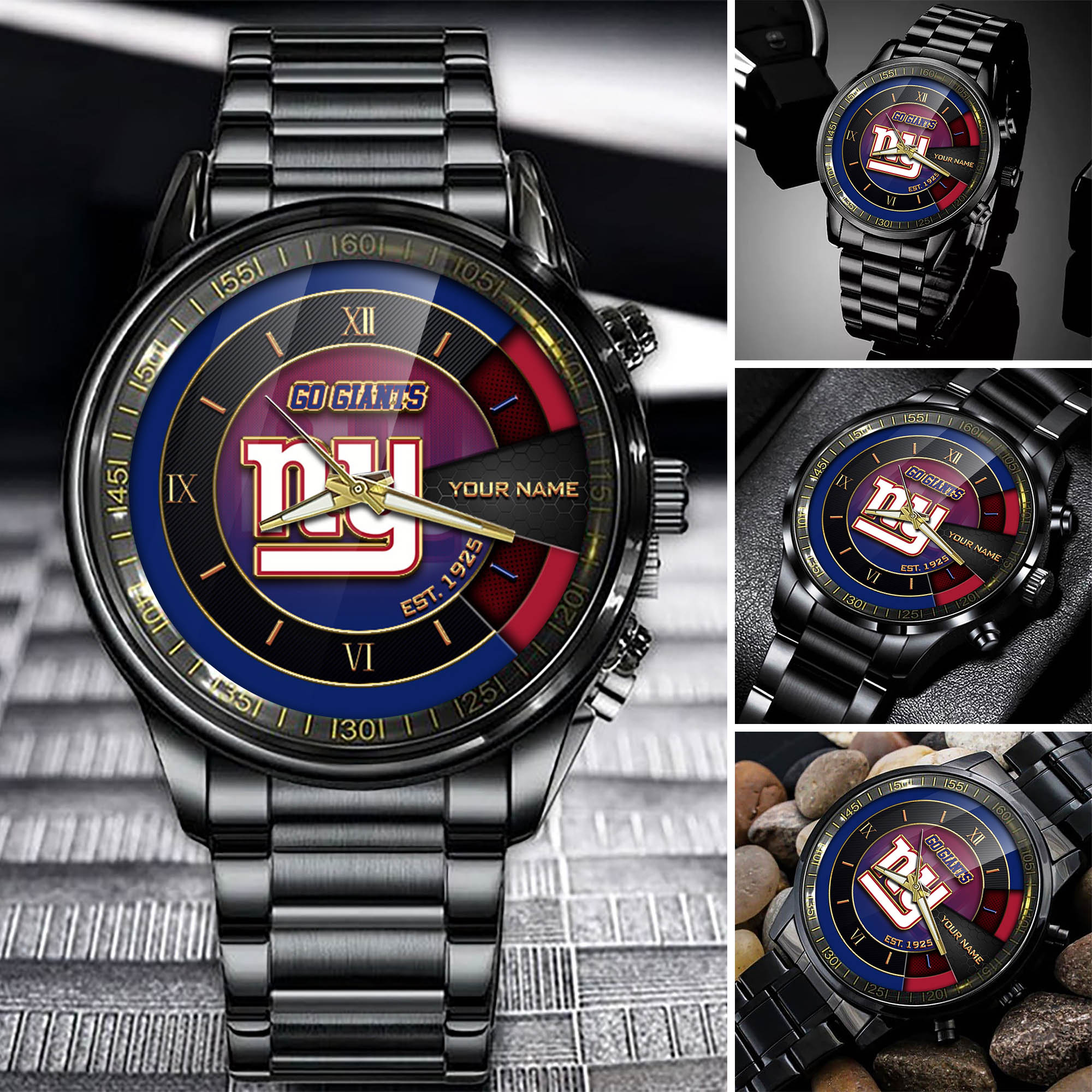 jwfancy new york giants nfl black fashion watch customize your name fan gifts vv7yv