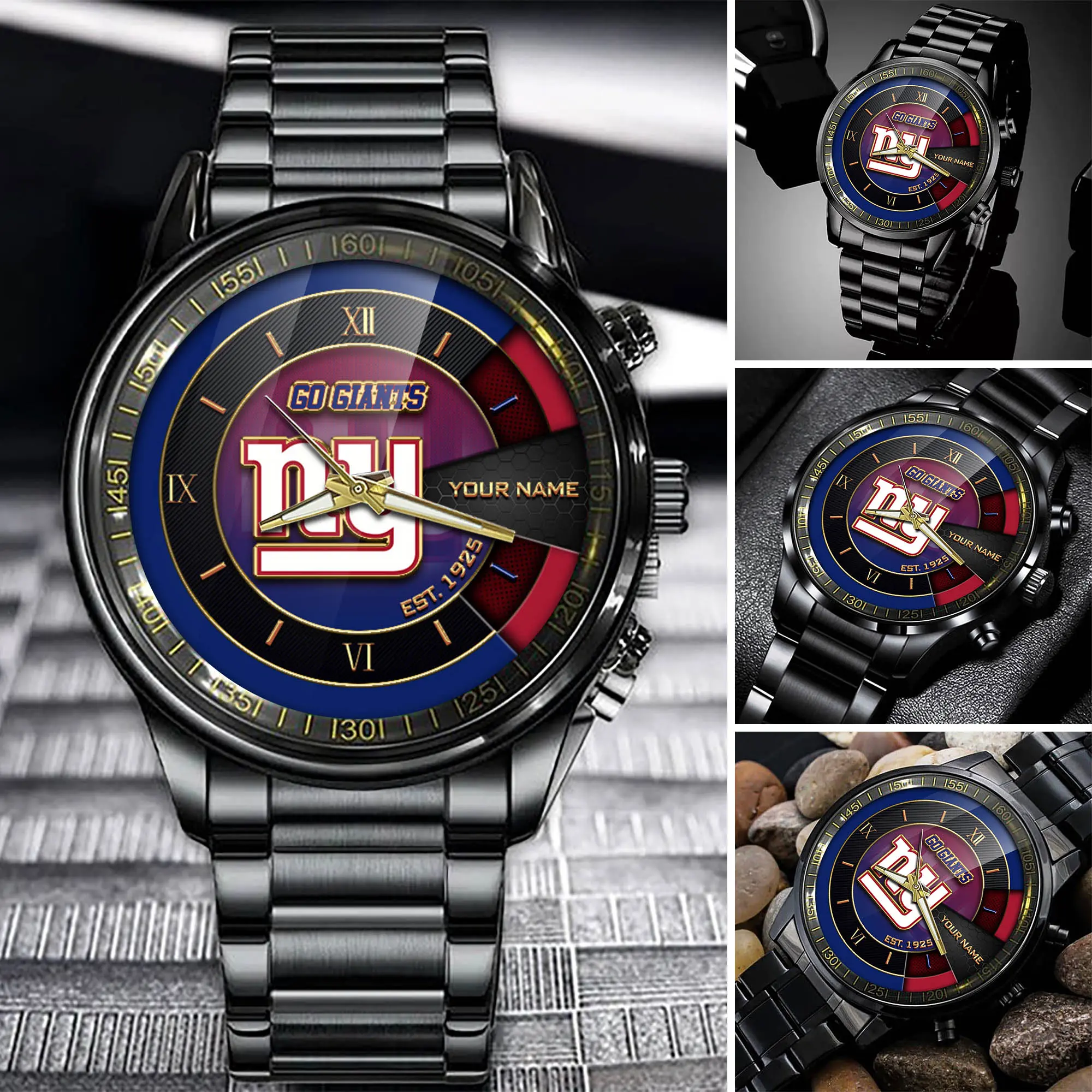 jwfancy new york giants nfl black fashion watch customize your name fan gifts vv7yv