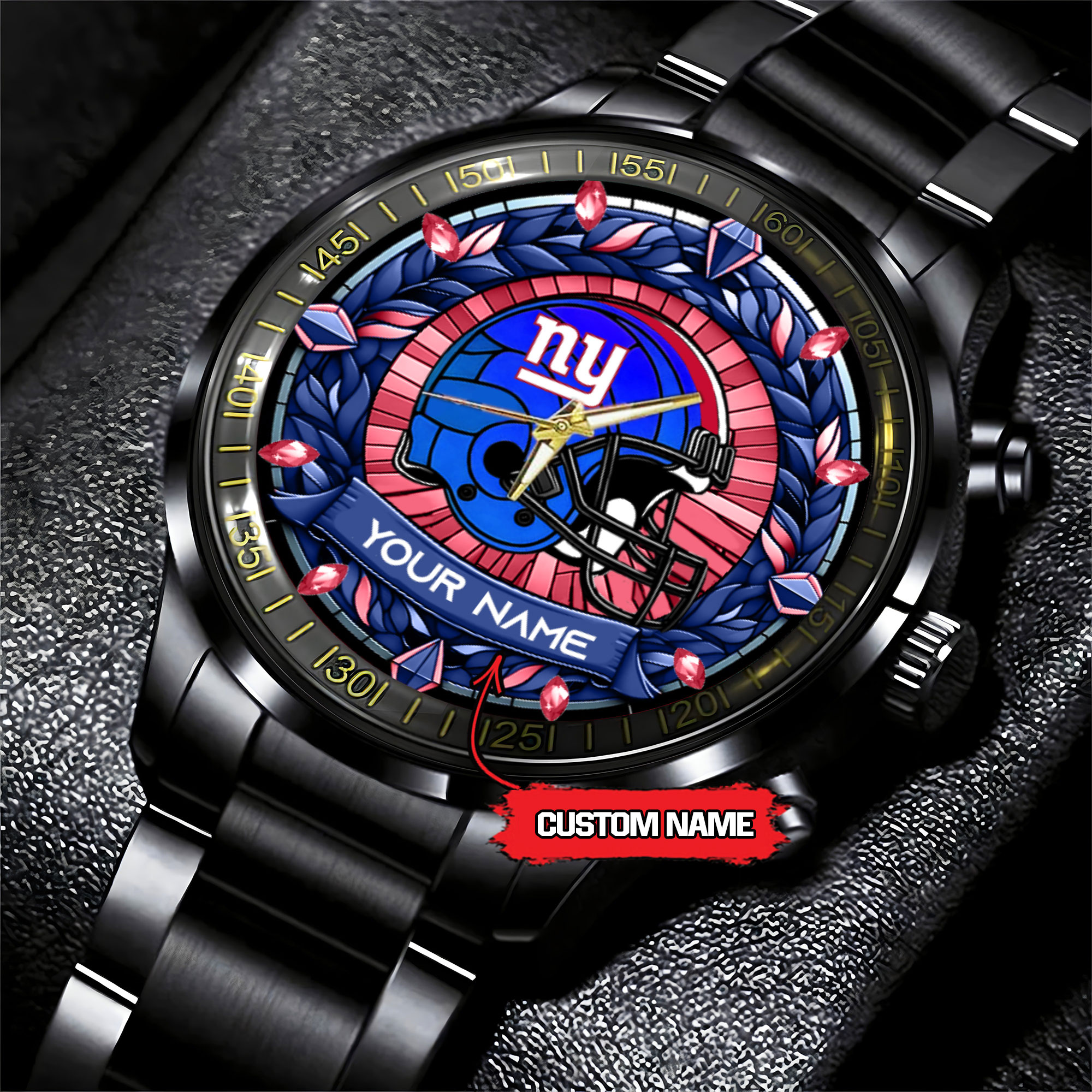 jwfancy new york giants nfl personalized black stainless steel watch gift for fan badbc