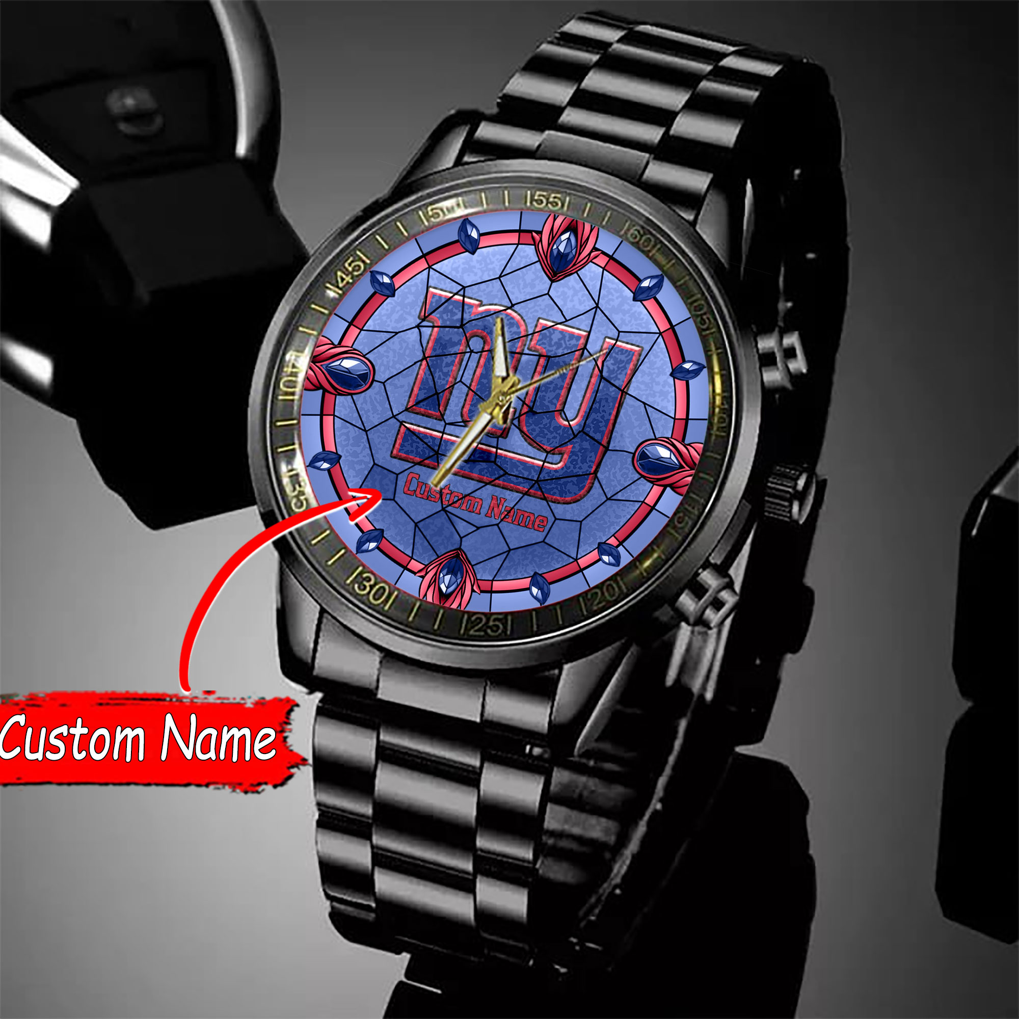 jwfancy new york giants nfl personalized black stainless steel watch gift for fan voxem
