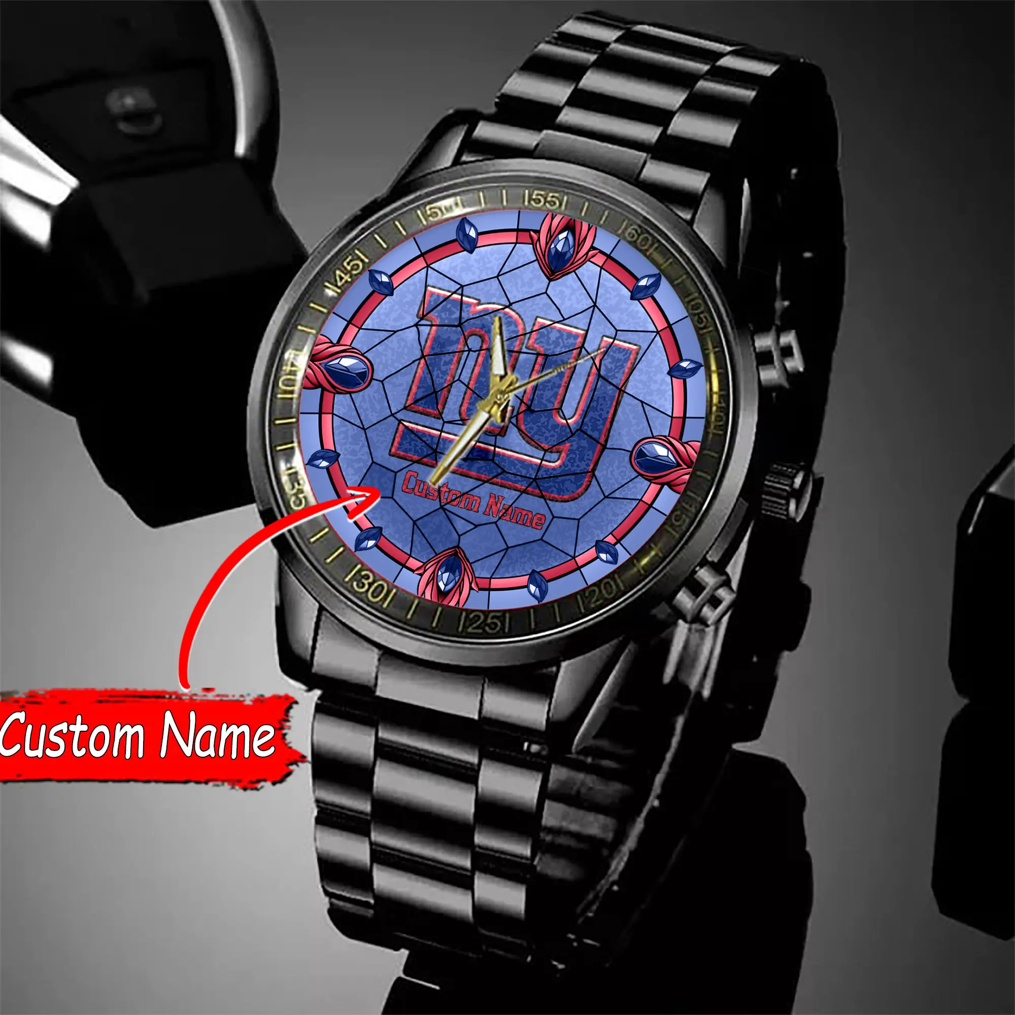 jwfancy new york giants nfl personalized black stainless steel watch gift for fan voxem