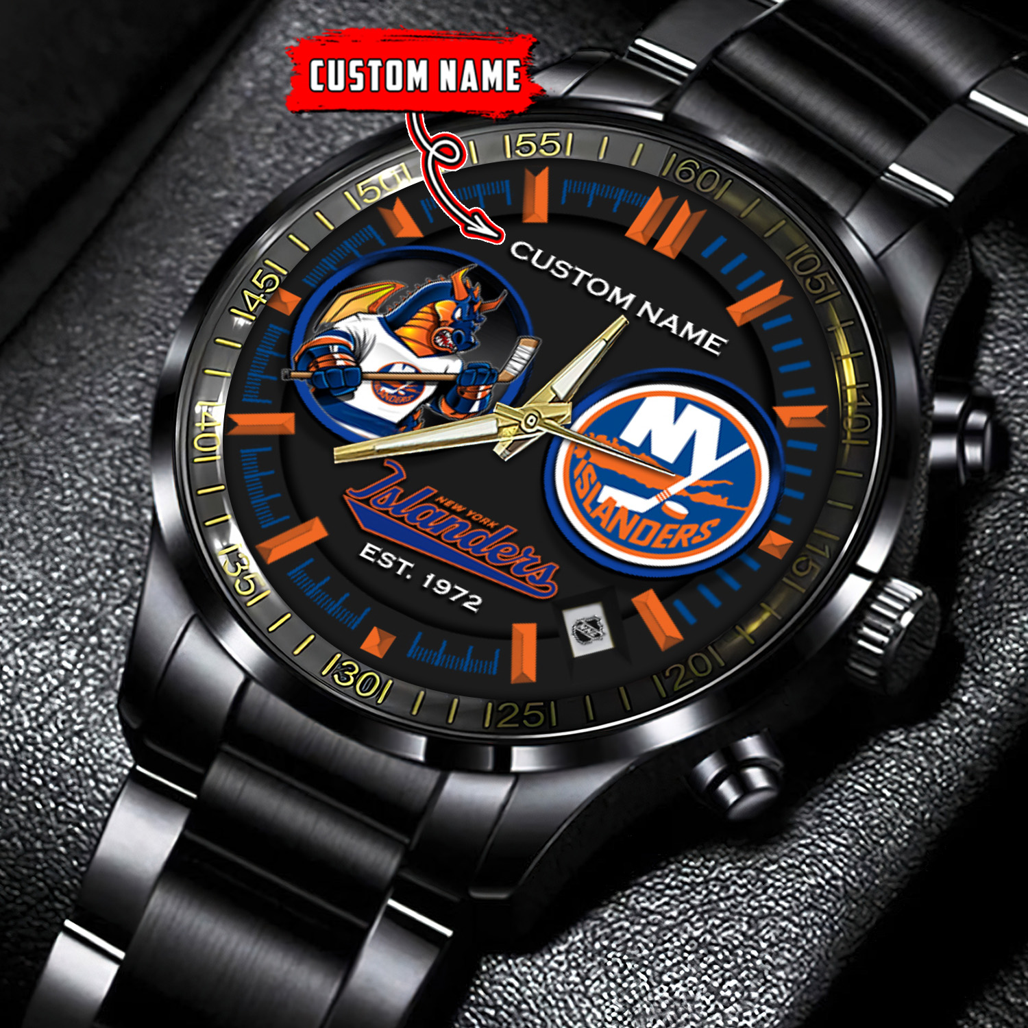 jwfancy new york islanders nhl personalized black stainless steel watch gift for fans tfsv9