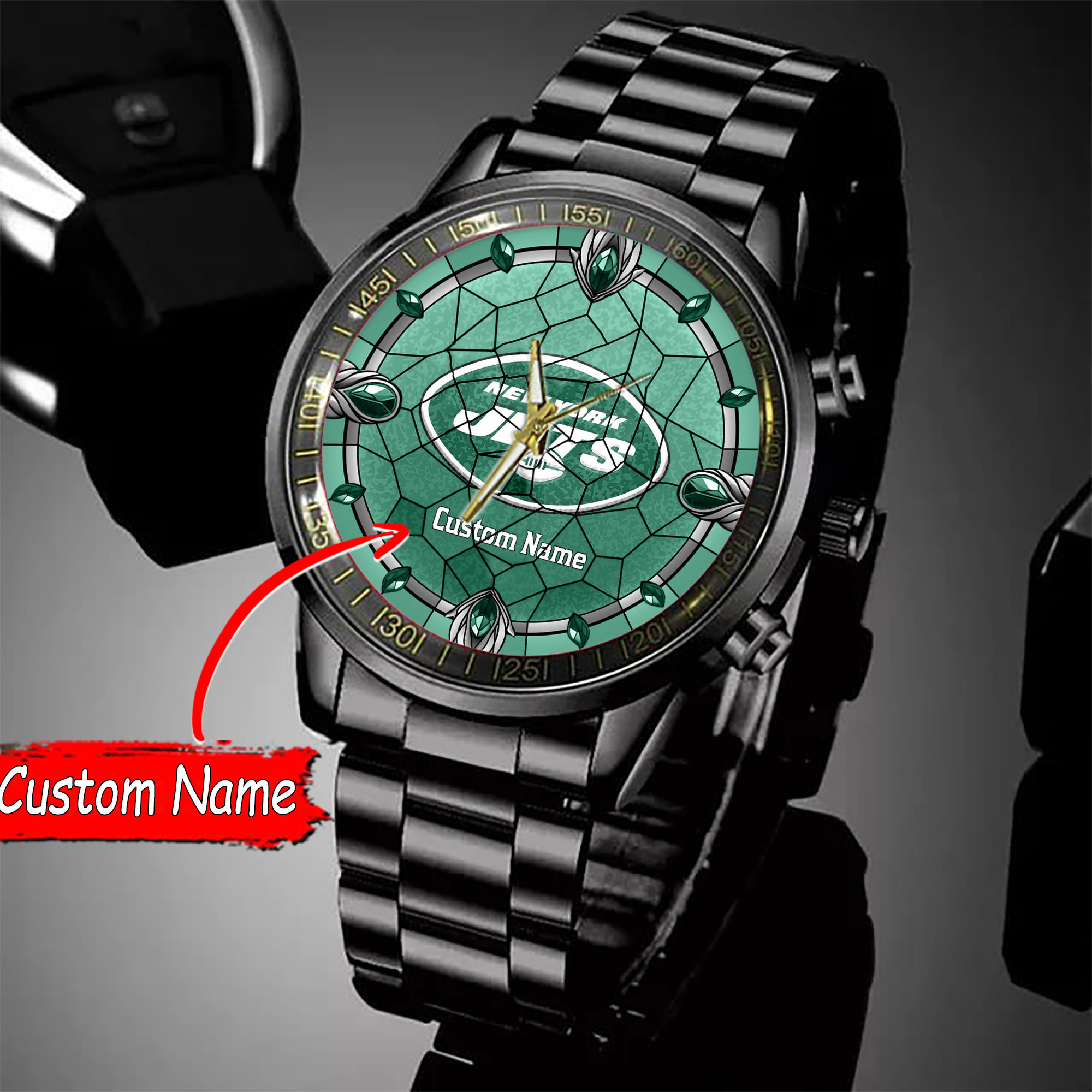 jwfancy new york jets nfl personalized black stainless steel watch gift for fan chczt
