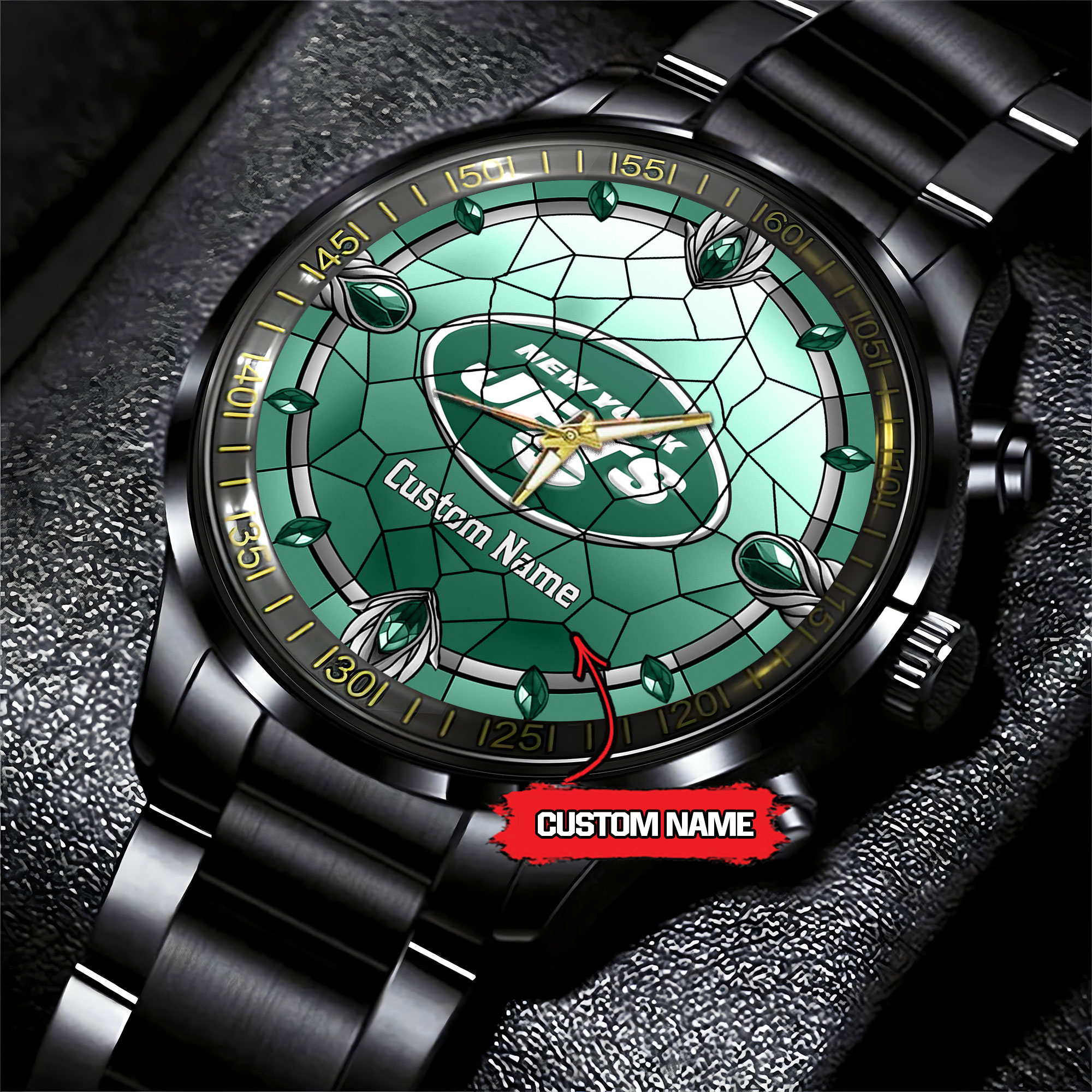 jwfancy new york jets nfl personalized black stainless steel watch gift for fan ewujp