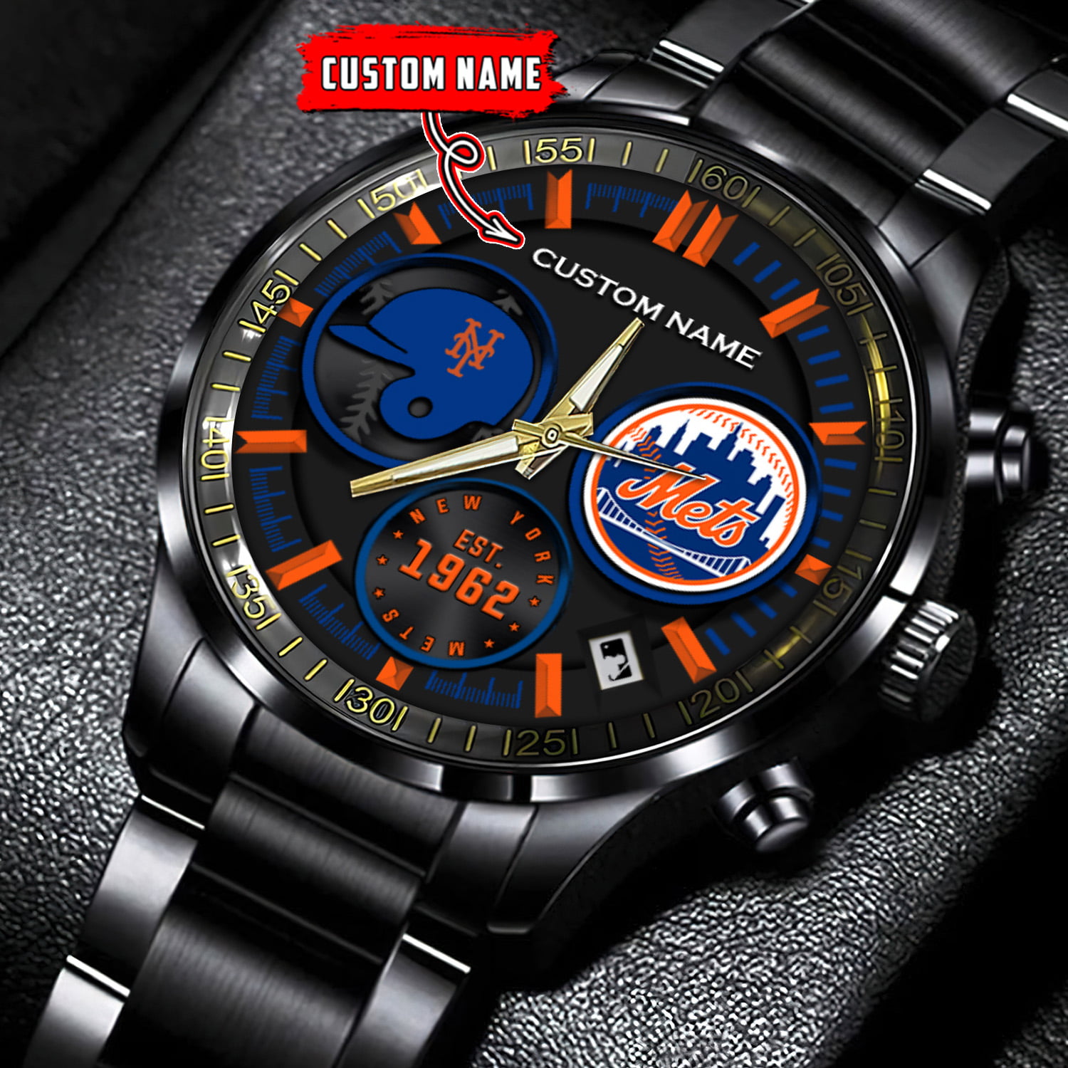 jwfancy new york mets mlb personalized black stainless steel watch for fan a8dlq