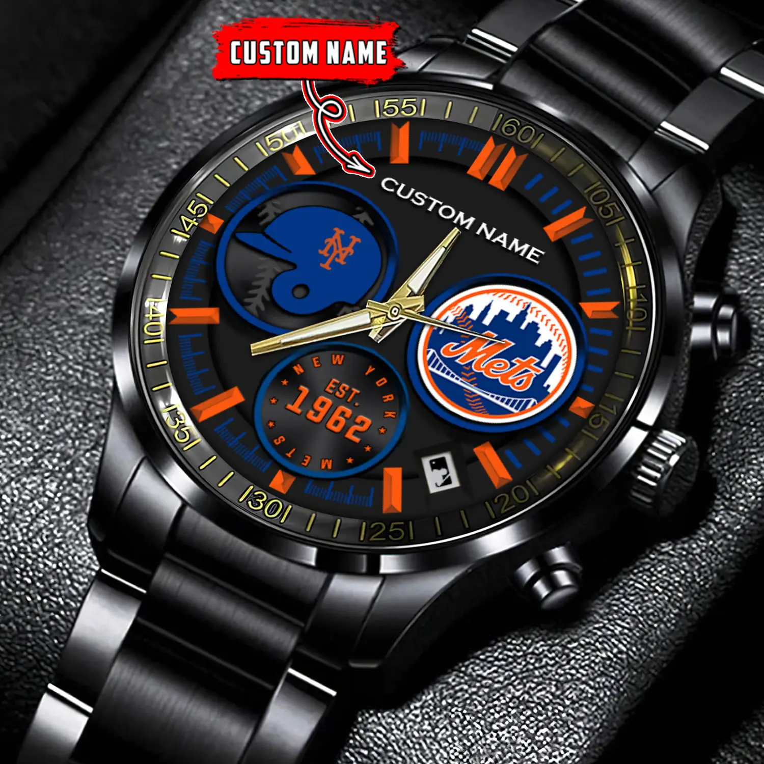 jwfancy new york mets mlb personalized black stainless steel watch for fan a8dlq