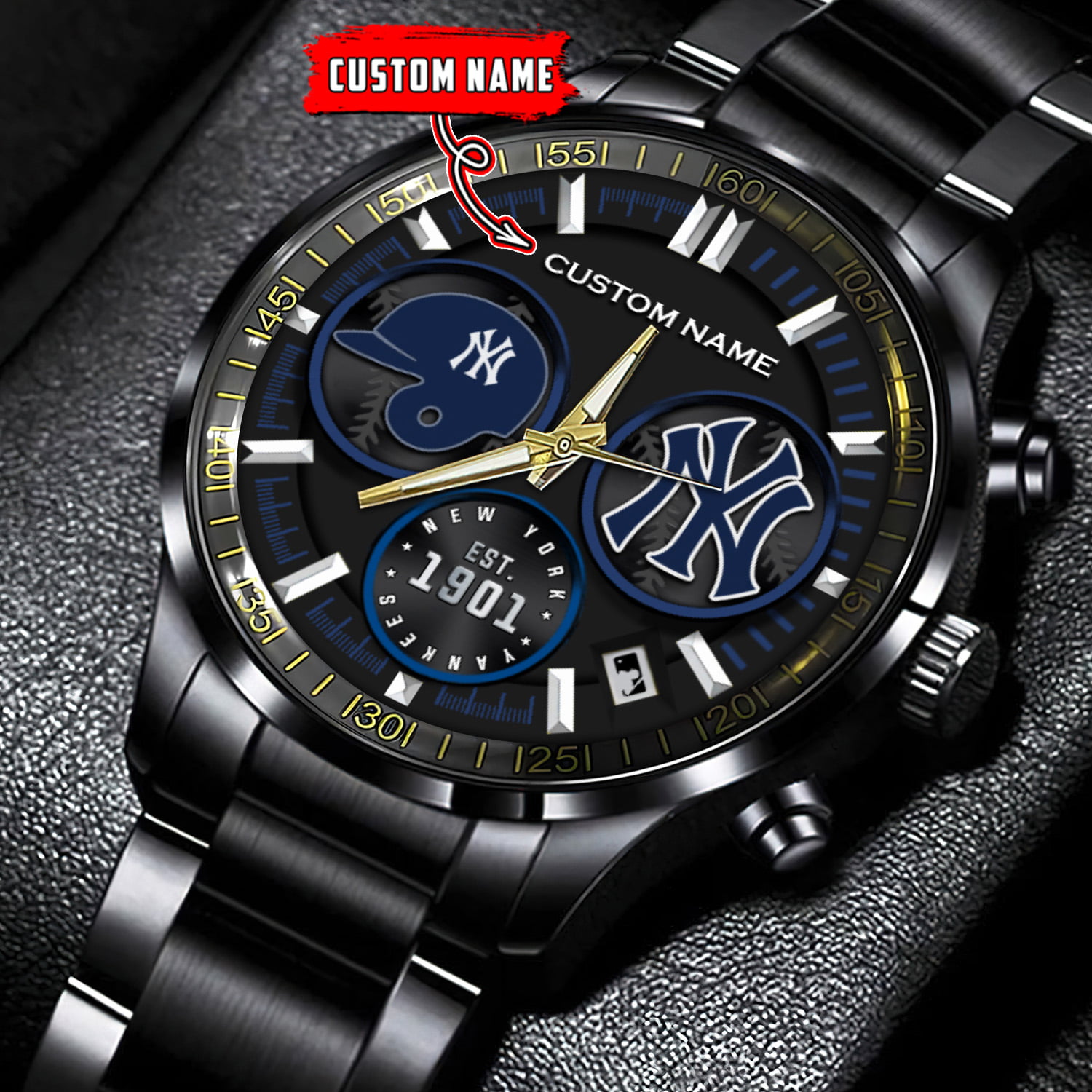 jwfancy new york yankees mlb personalized black stainless steel watch for fan 4a6bc