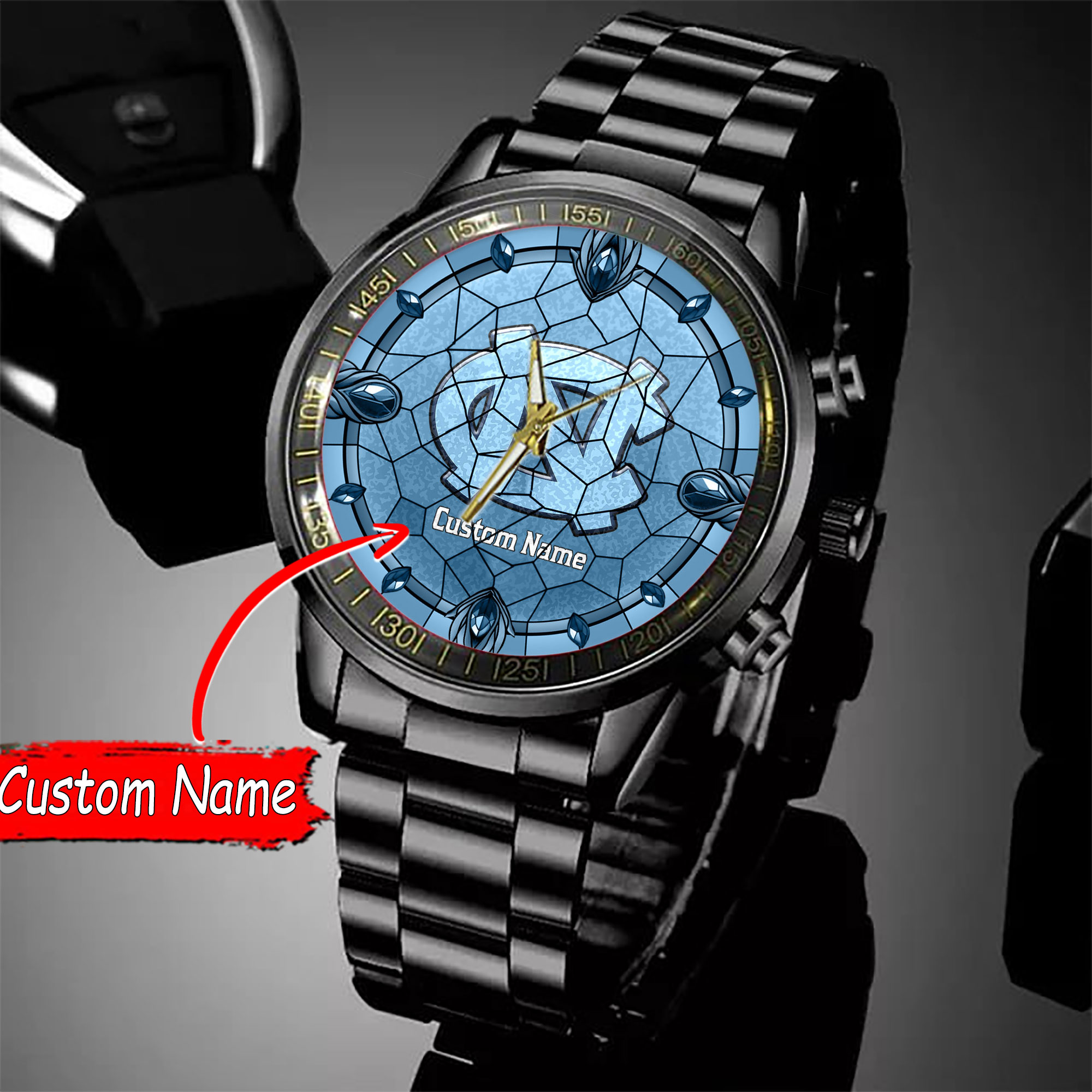 jwfancy north carolina tar heels ncaa personalized black stainless steel watch gift for fan teukk