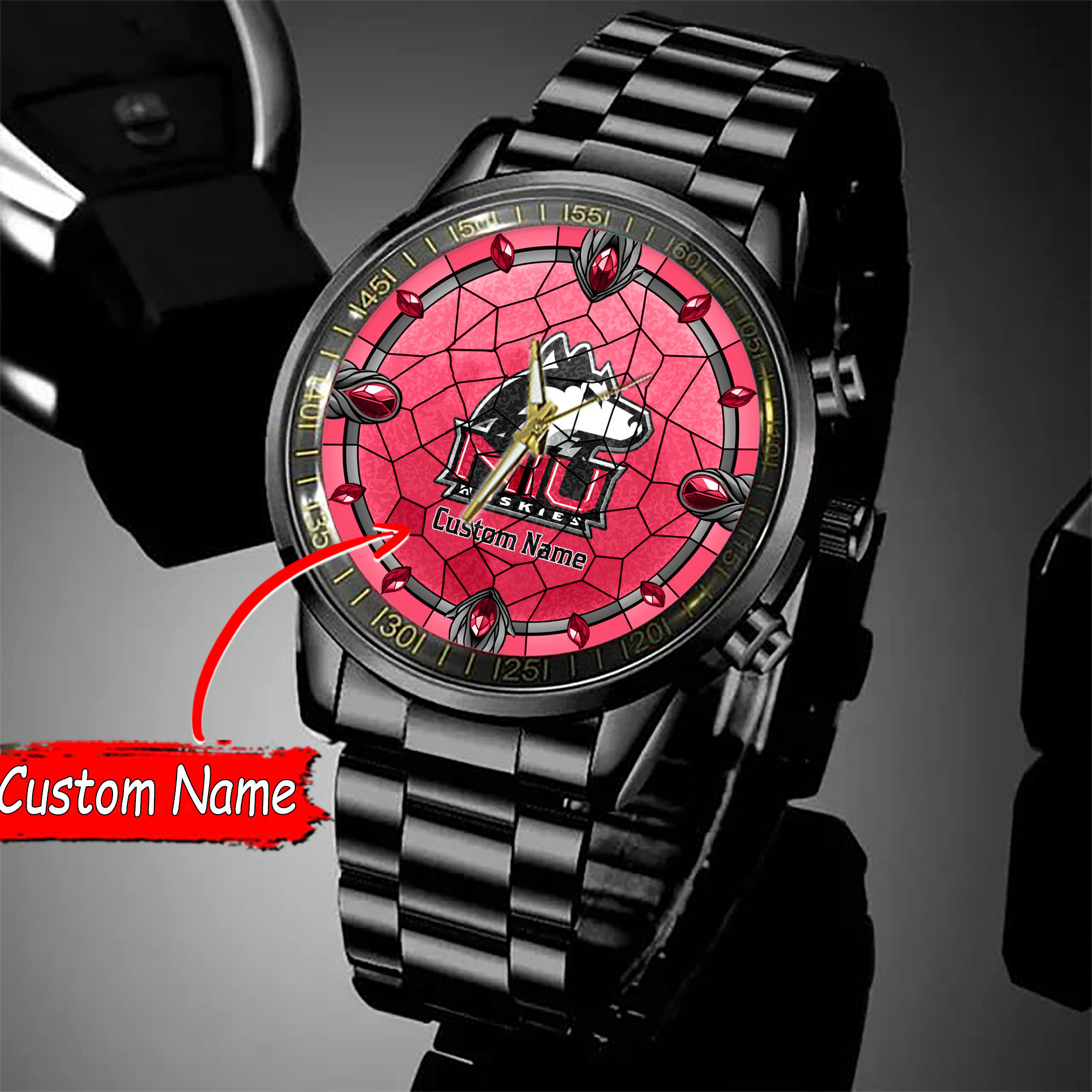 jwfancy northern illinois huskies ncaa personalized black stainless steel watch gift for fan jbgy0