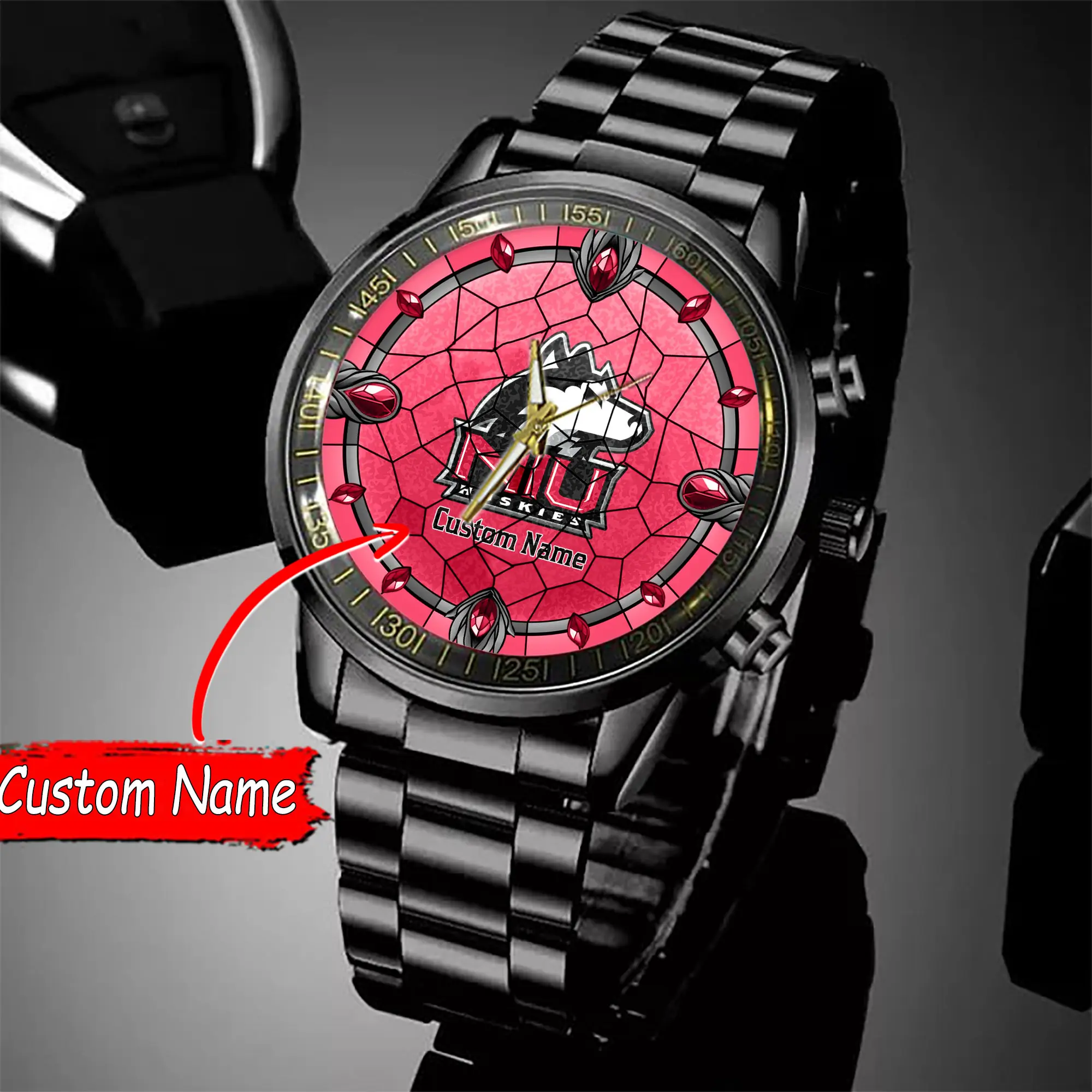 jwfancy northern illinois huskies ncaa personalized black stainless steel watch gift for fan jbgy0