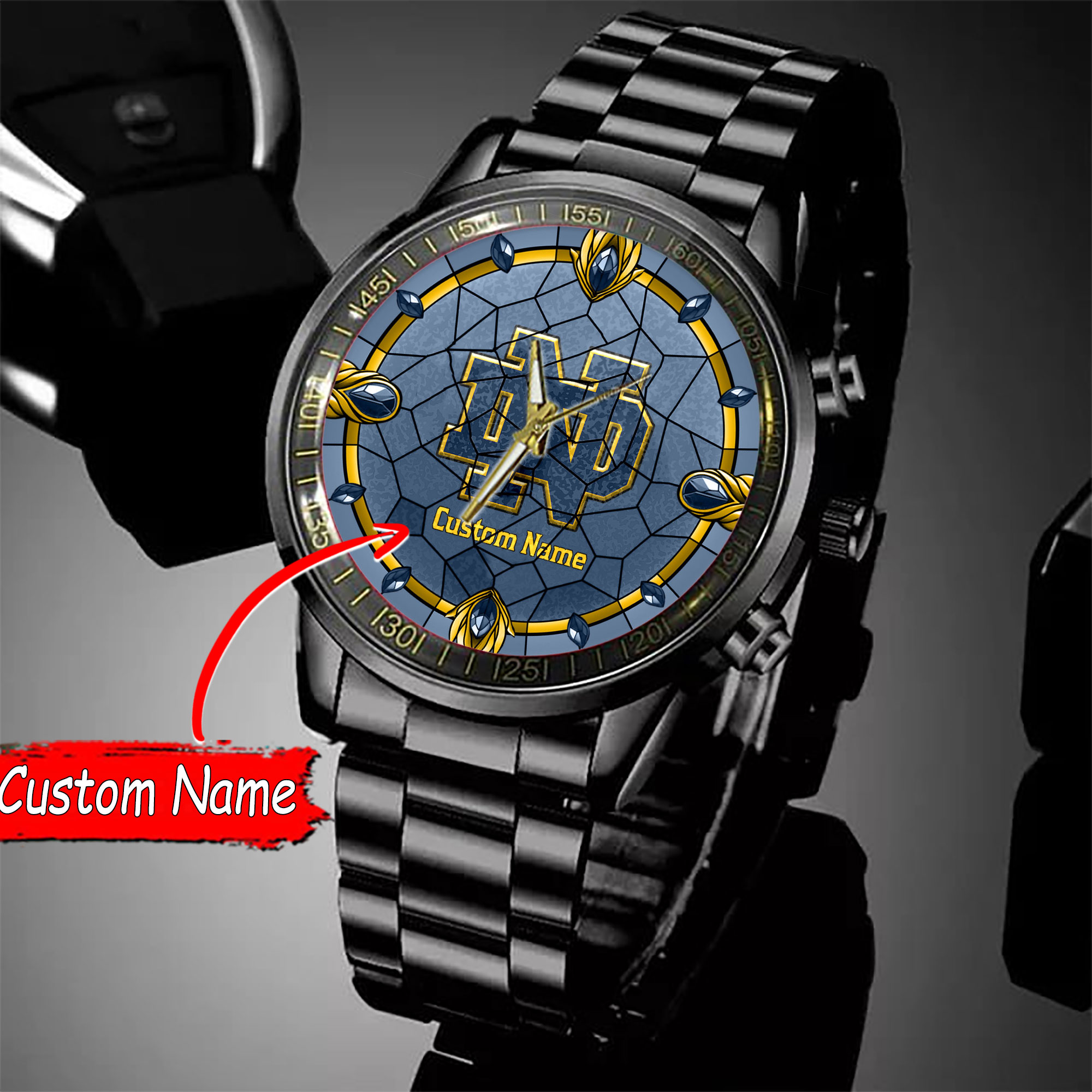 jwfancy notre dame fighting irish ncaa personalized black stainless steel watch gift for fan ufp51