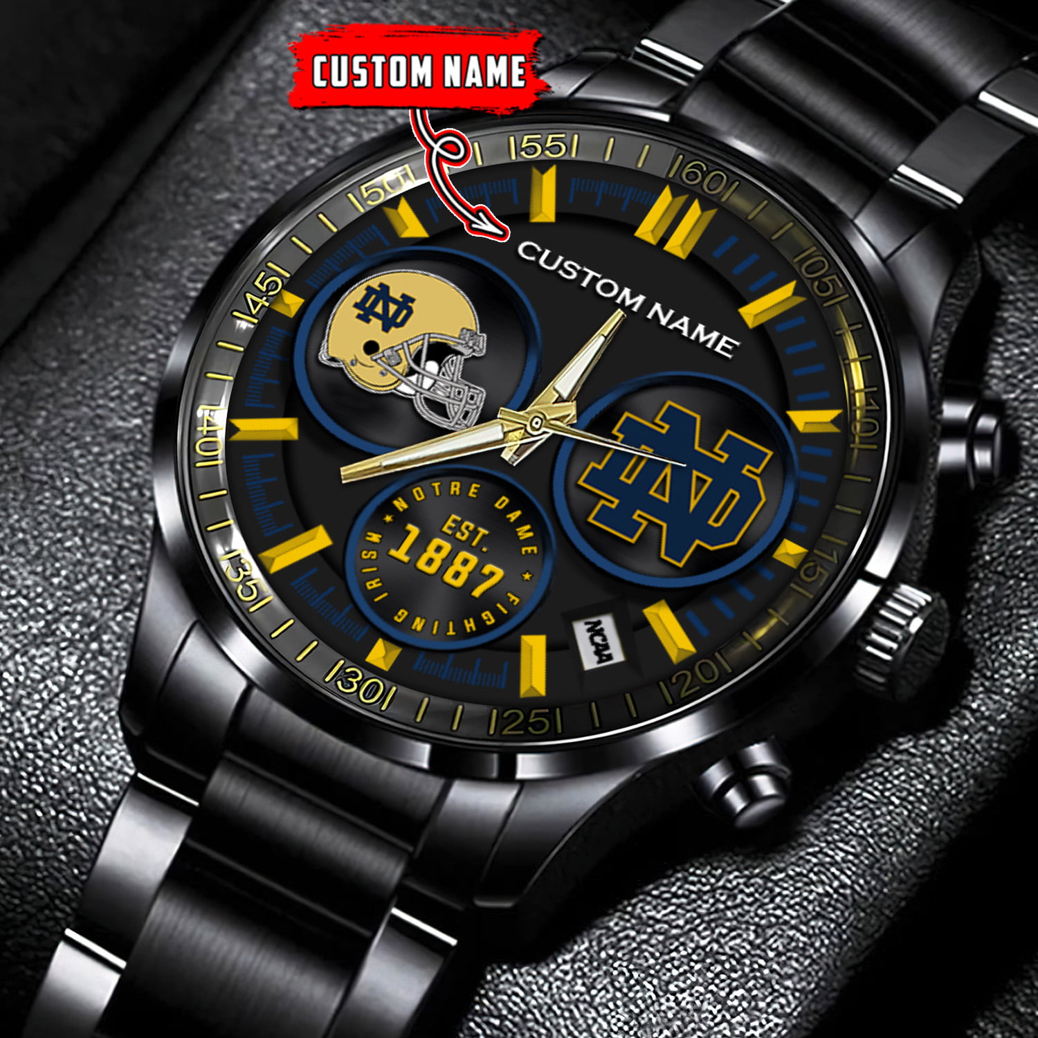 jwfancy notre dame fighting irish ncaa personalized black stainless steel watch gift for fans b7jy9