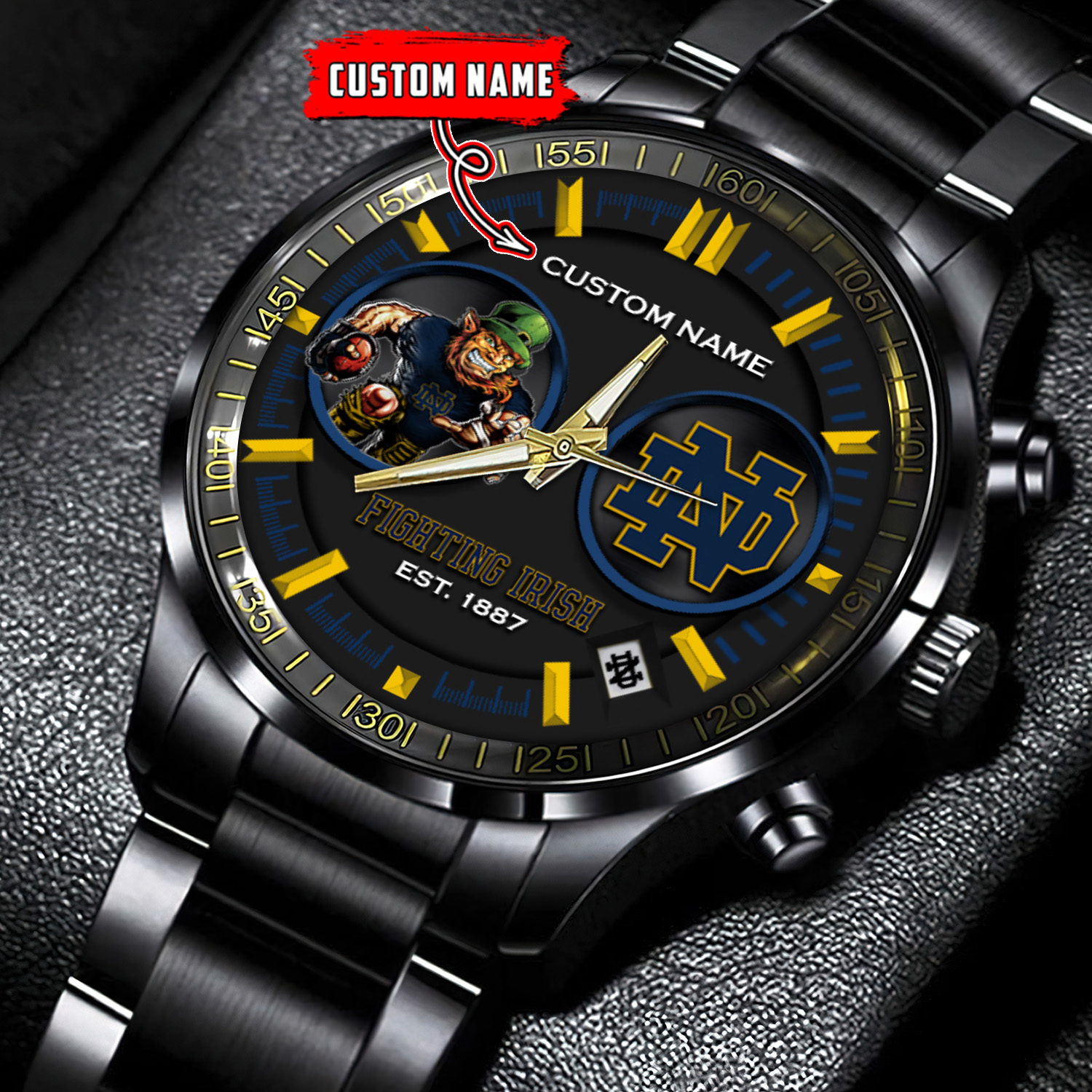 jwfancy notre dame fighting irish ncaa personalized black stainless steel watch gift for fans jttss