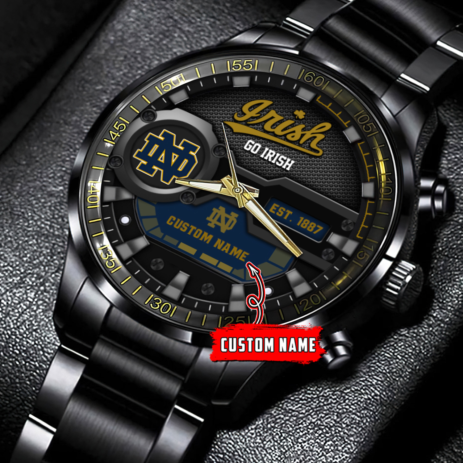 jwfancy notre dame fighting irish ncaa personalized black stainless steel watch gift for fans kufuc