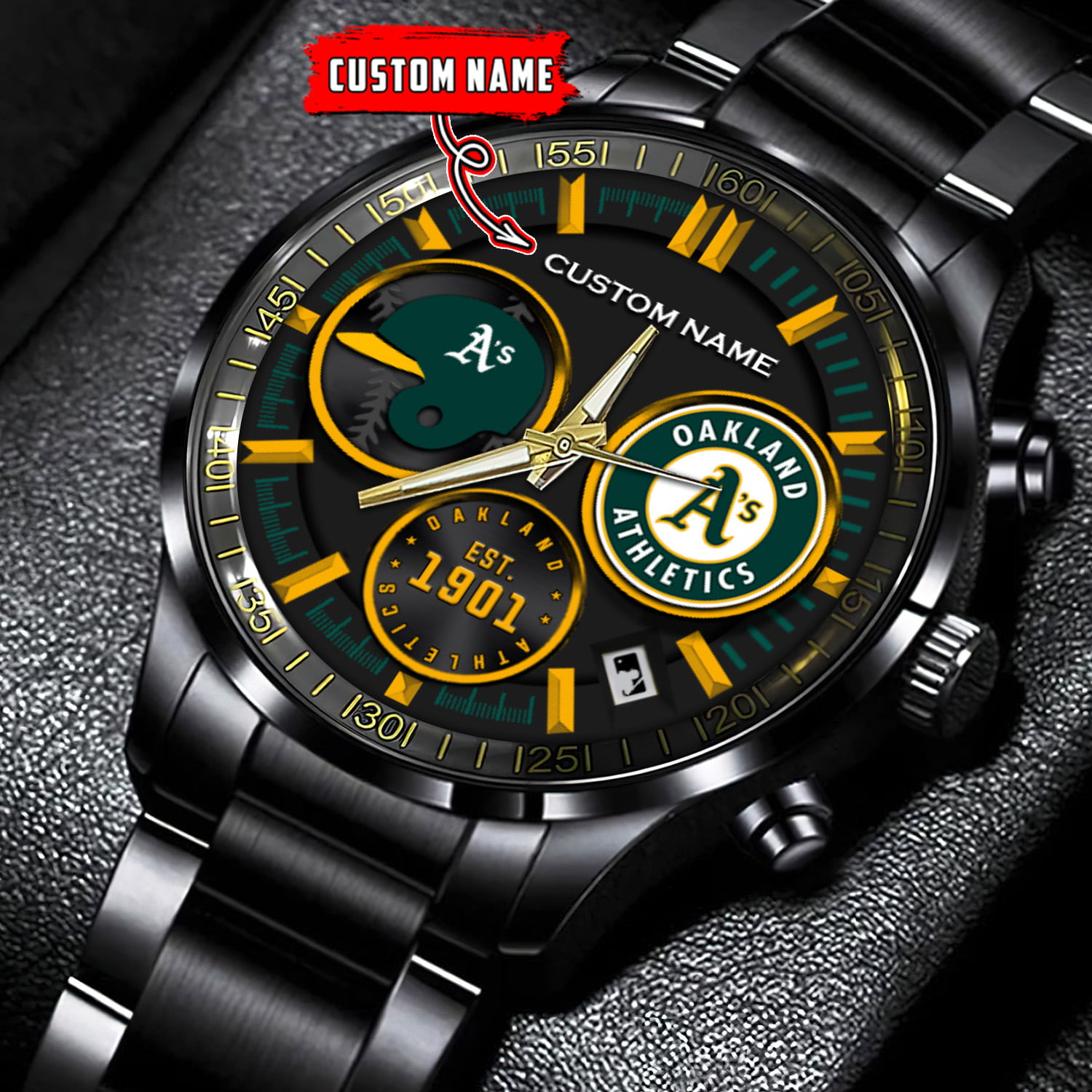 jwfancy oakland athletics mlb personalized black stainless steel watch for fan wowf5