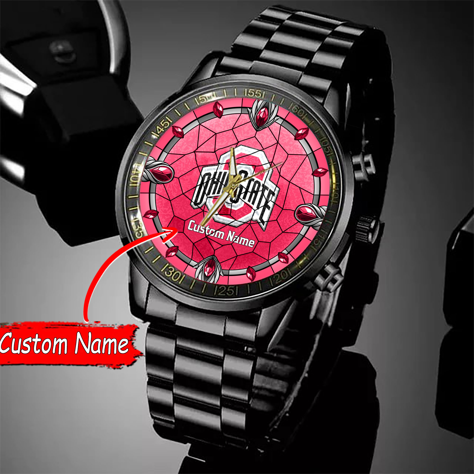 jwfancy ohio state buckeyes ncaa personalized black stainless steel watch gift for fan a6yxc
