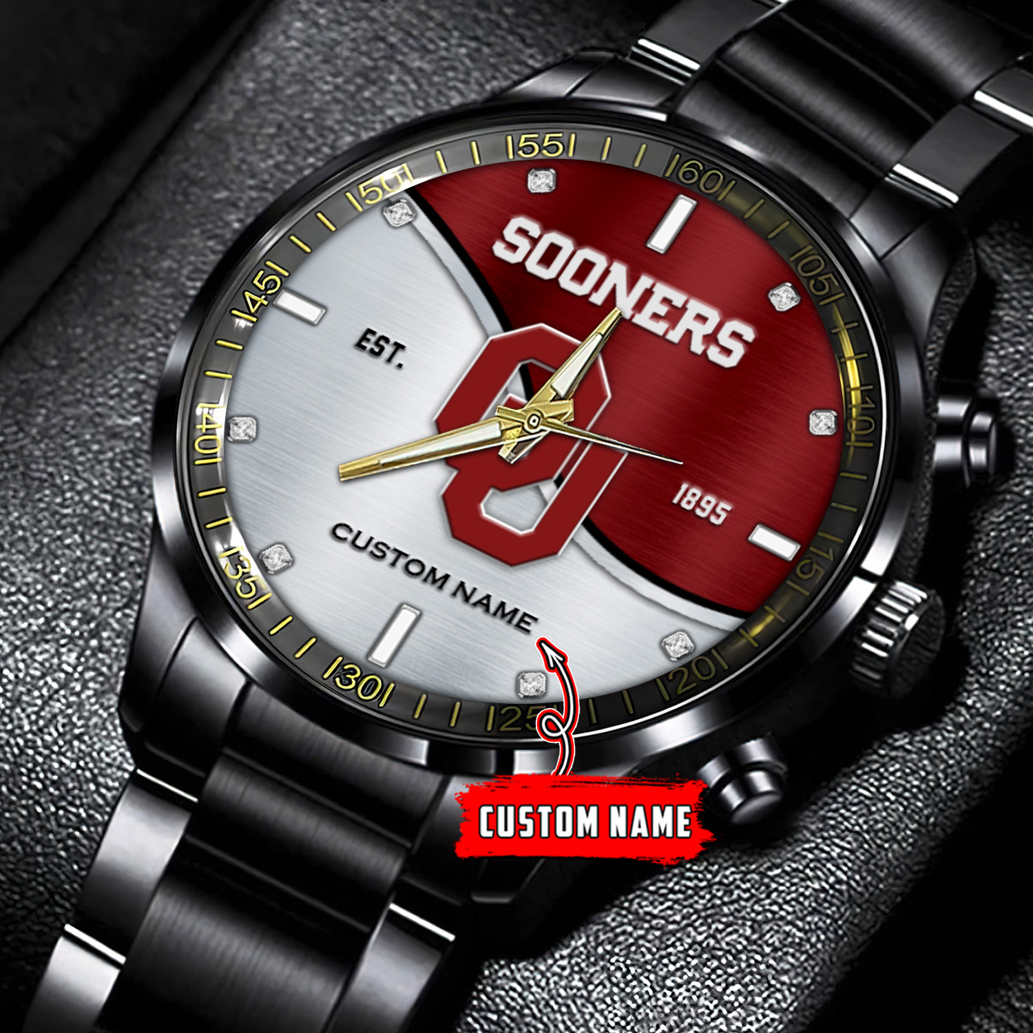 jwfancy oklahoma sooners ncaa personalized black stainless steel watch gift for fans ffiyk