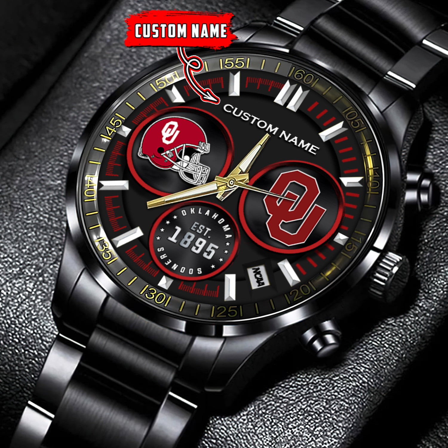 jwfancy oklahoma sooners ncaa personalized black stainless steel watch gift for fans vdd1y