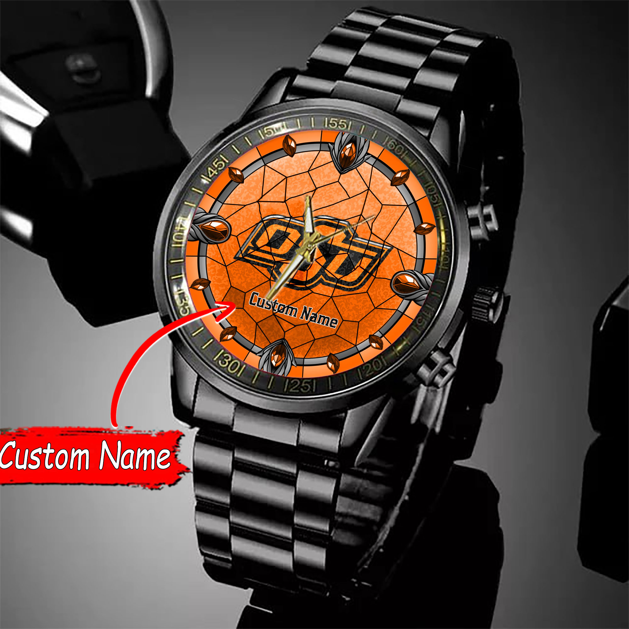 jwfancy oklahoma state cowboys ncaa personalized black stainless steel watch gift for fan eyioa