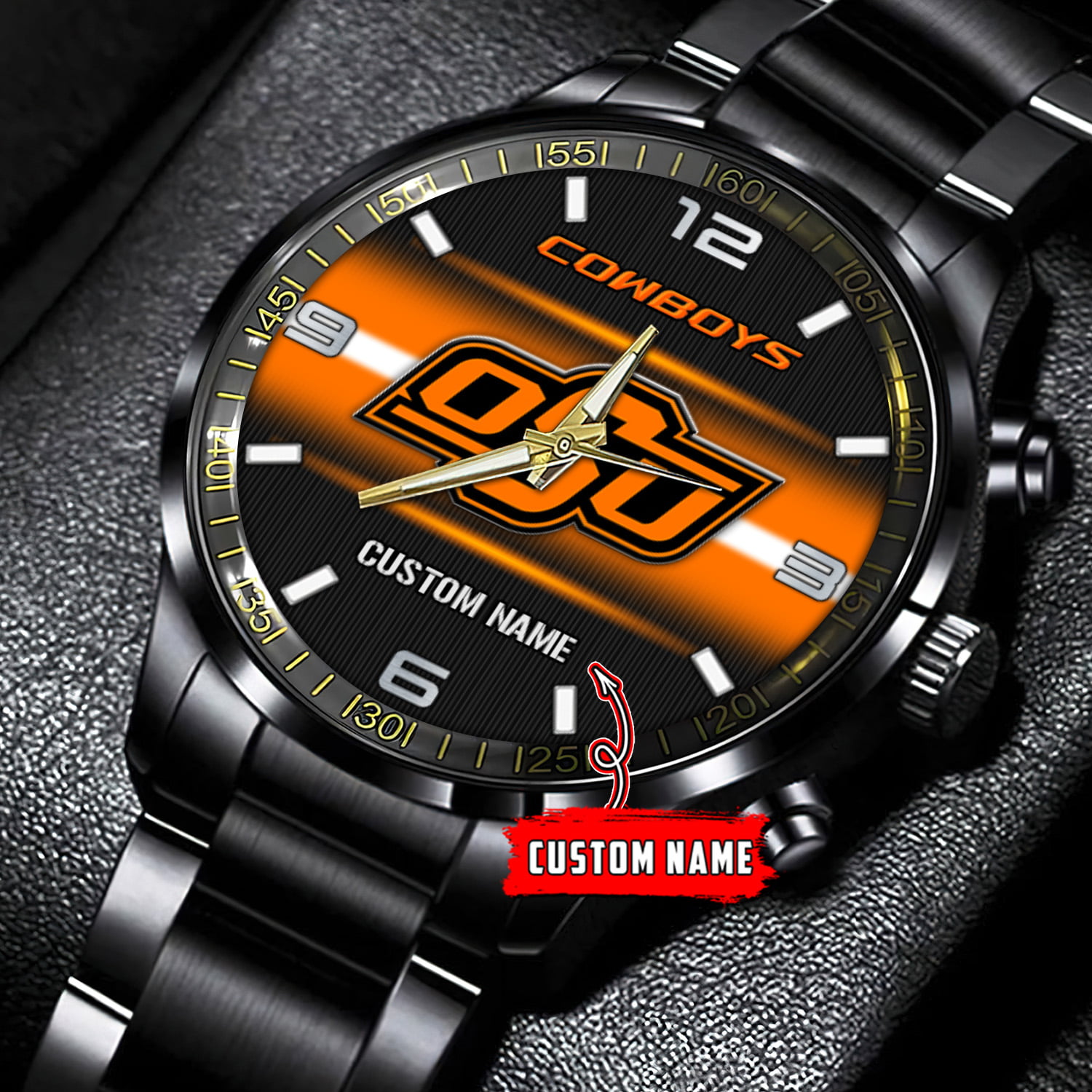 jwfancy oklahoma state cowboys ncaa personalized black stainless steel watch gift for fans aocqb