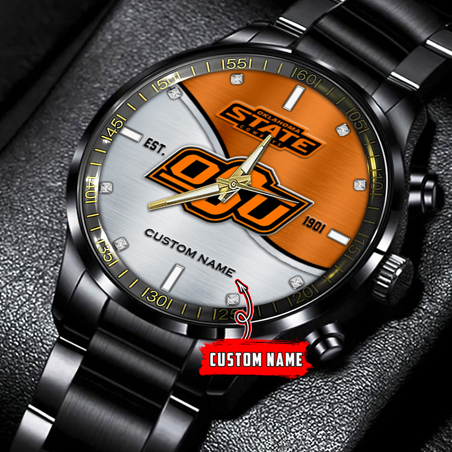 jwfancy oklahoma state cowboys ncaa personalized black stainless steel watch gift for fans ln8rm