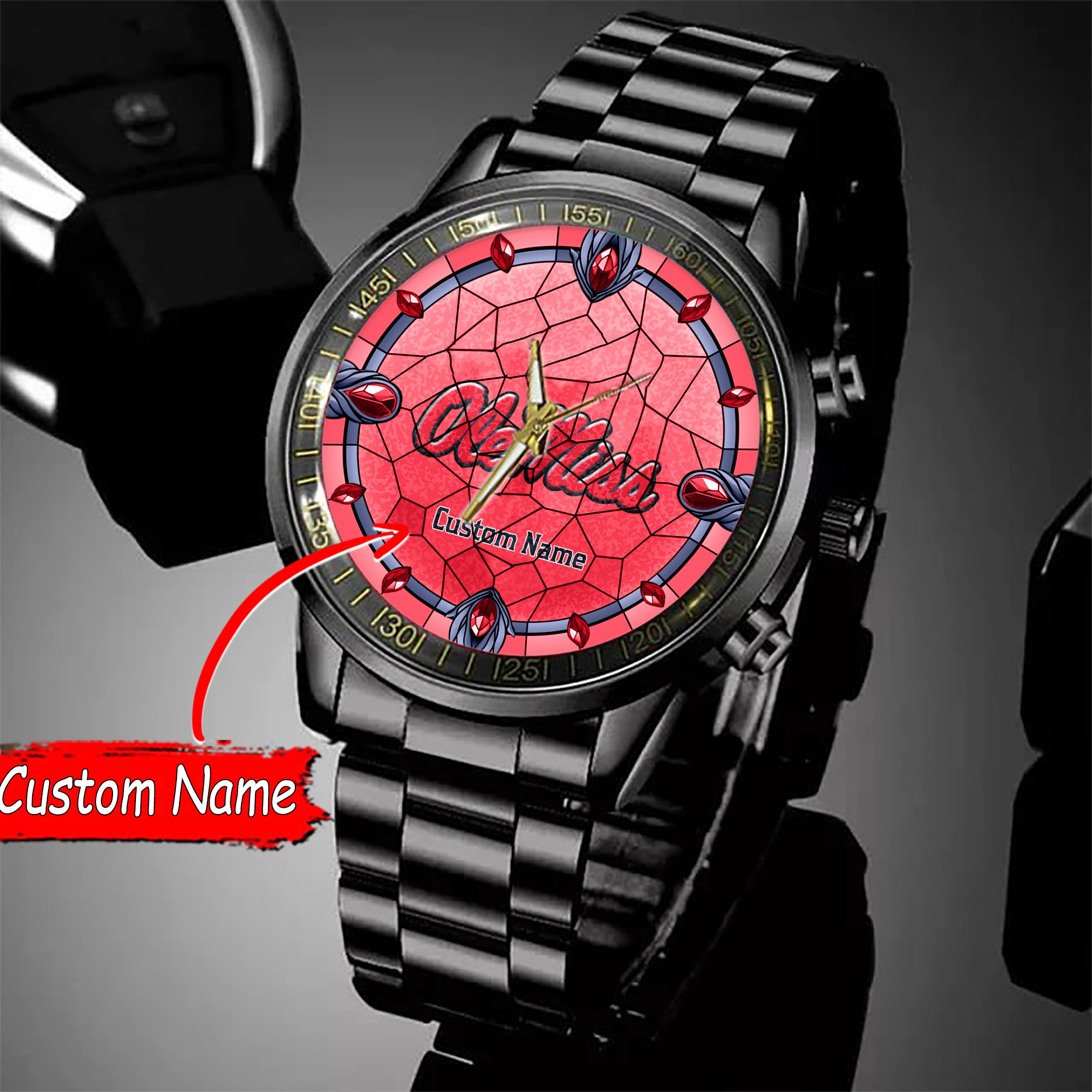 jwfancy ole miss rebels ncaa personalized black stainless steel watch gift for fan 0e45g