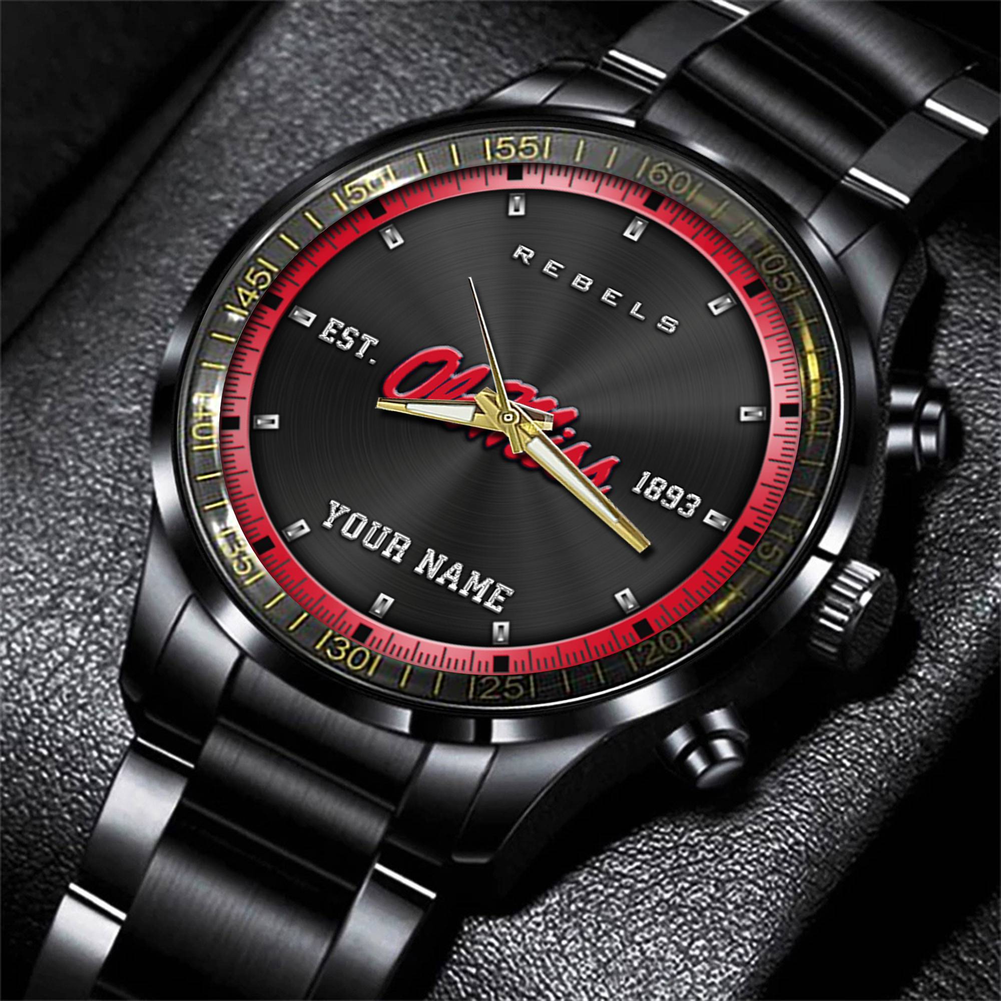 jwfancy ole miss rebels ncaa personalized black style hand watch gifts for fan vel4o