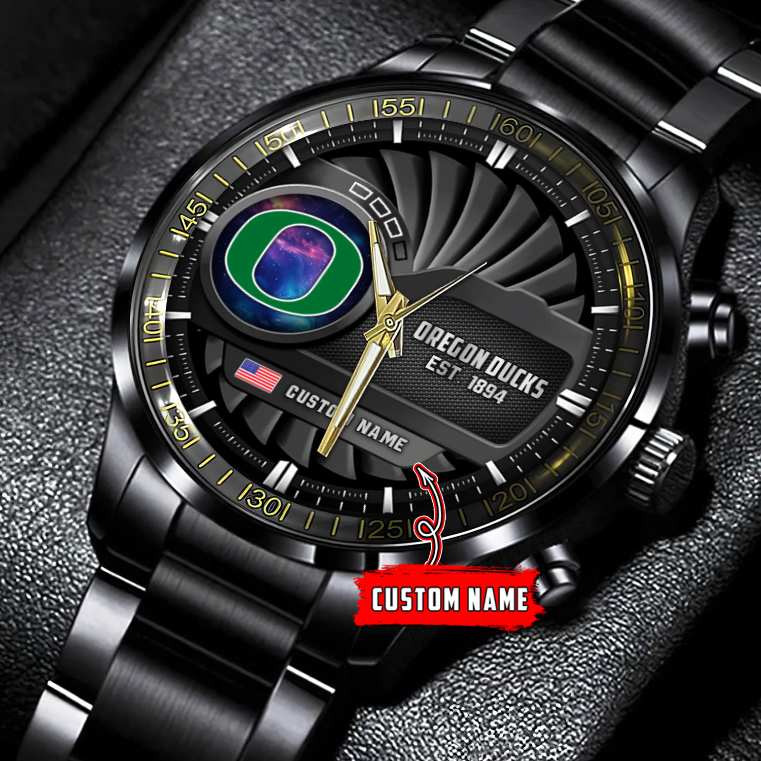 jwfancy oregon ducks ncaa personalized black stainless steel watch gift for fans mzwgl