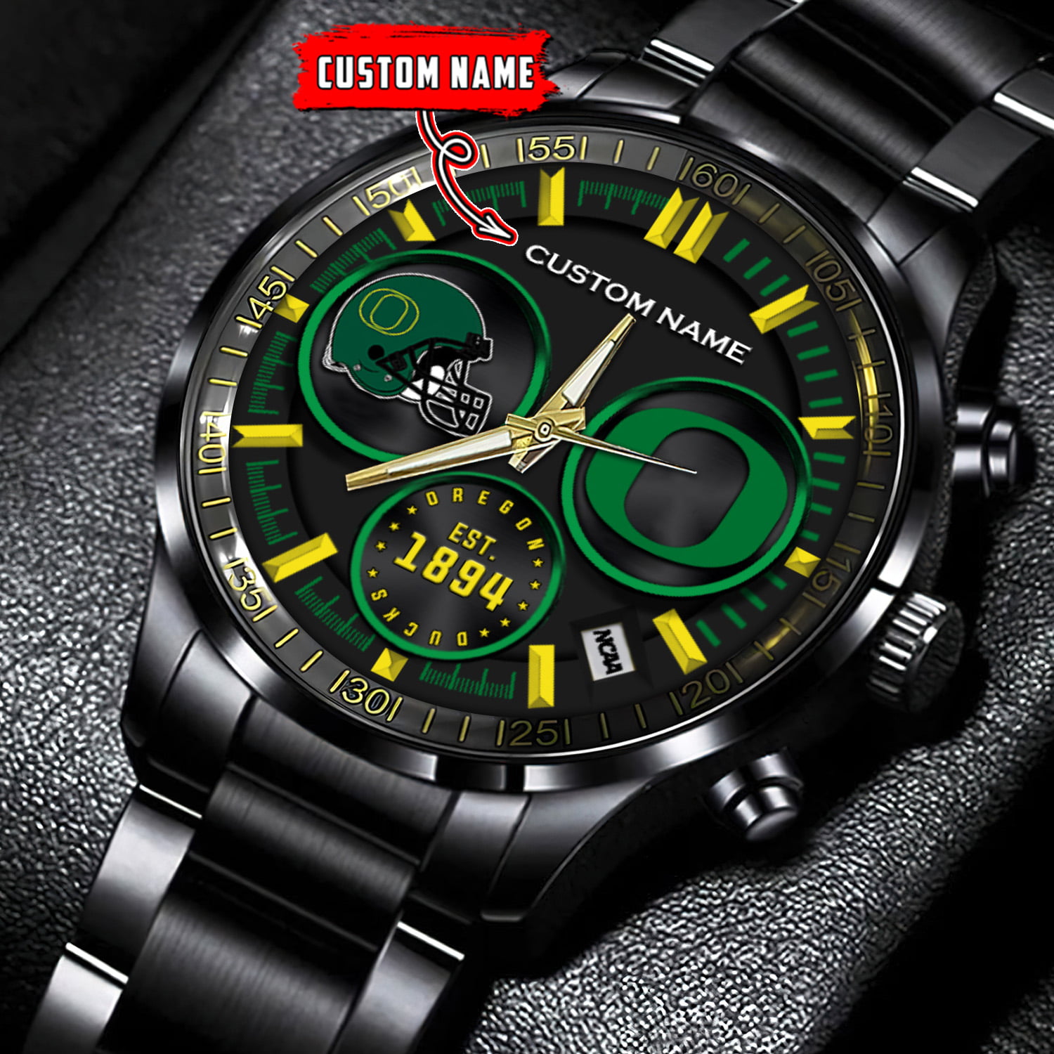 jwfancy oregon ducks ncaa personalized black stainless steel watch gift for fans retpr