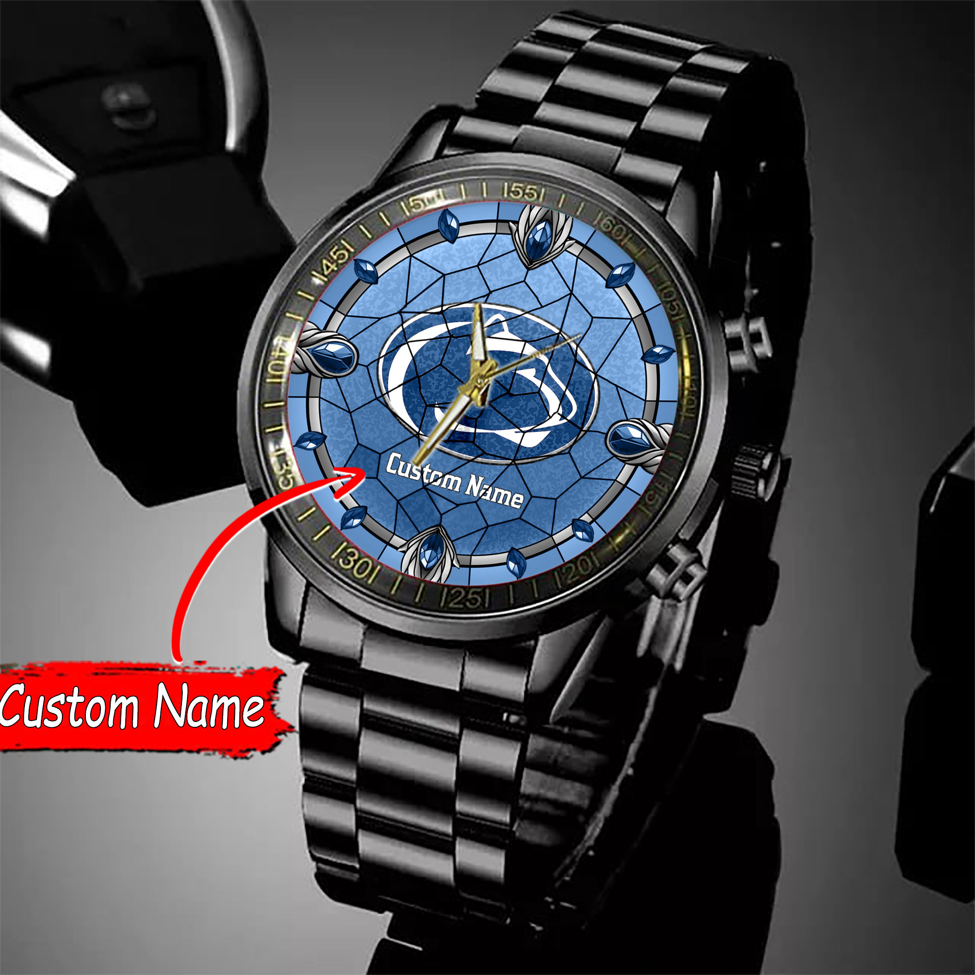 jwfancy penn state nittany lions ncaa personalized black stainless steel watch gift for fan odafk