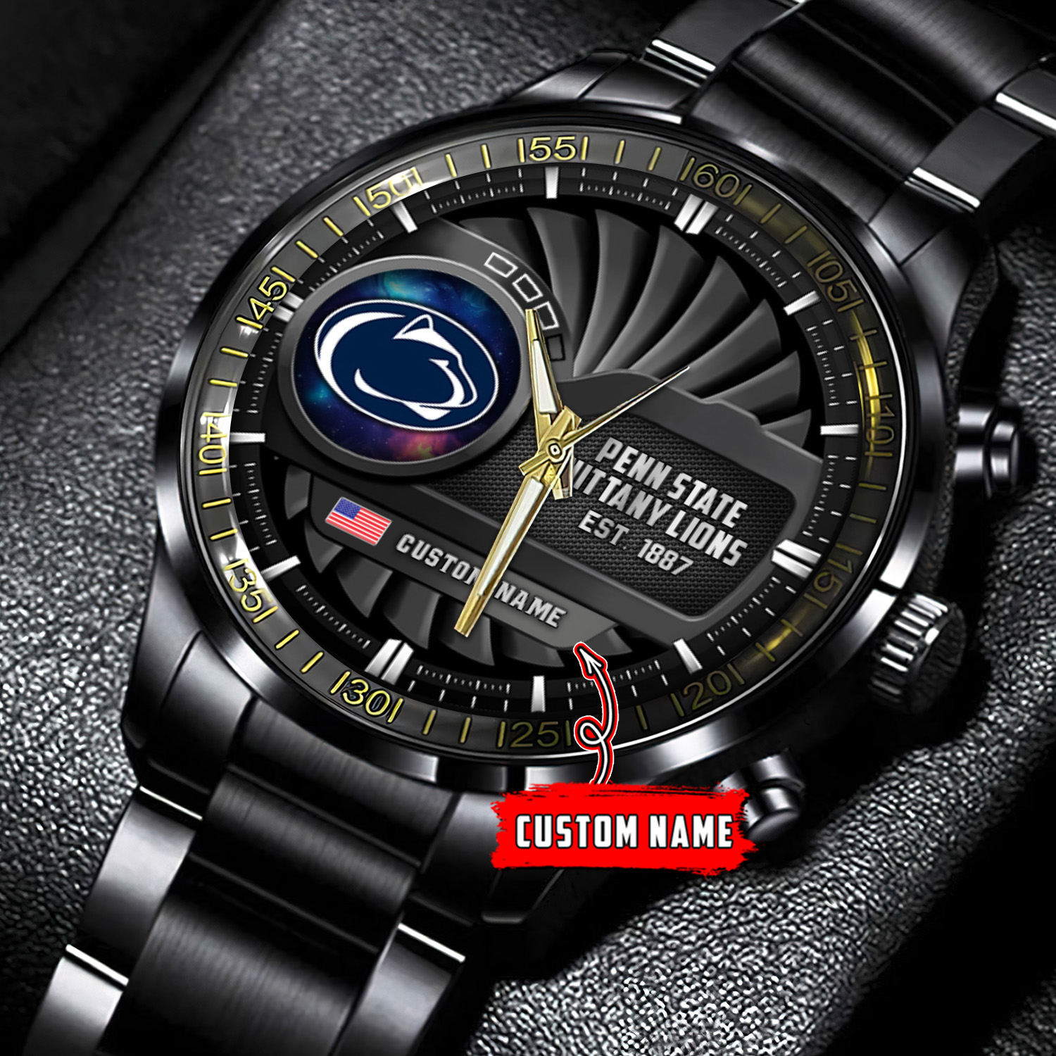 jwfancy penn state nittany lions ncaa personalized black stainless steel watch gift for fans dcgo4