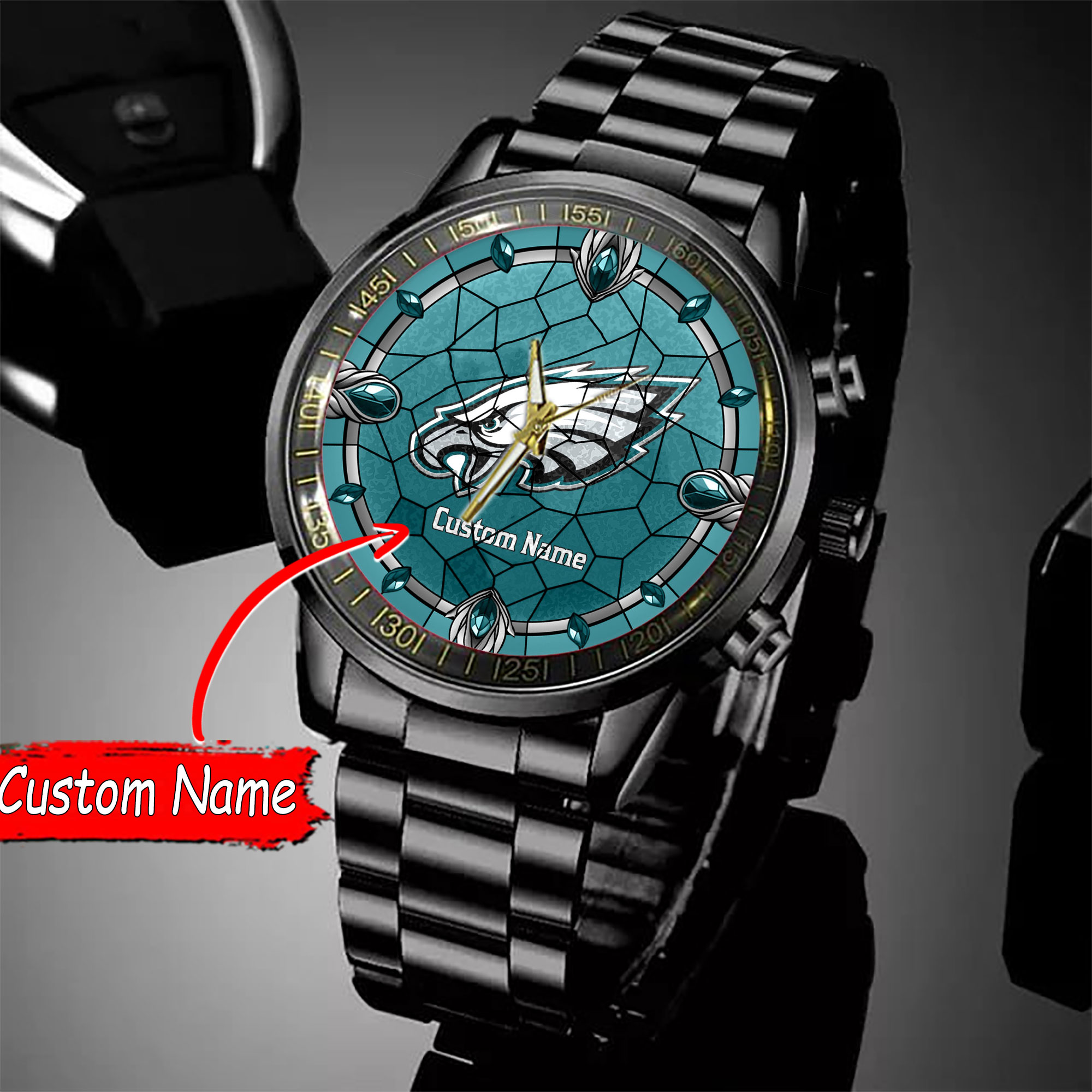 jwfancy philadelphia eagles nfl personalized black stainless steel watch gift for fan cpjsz