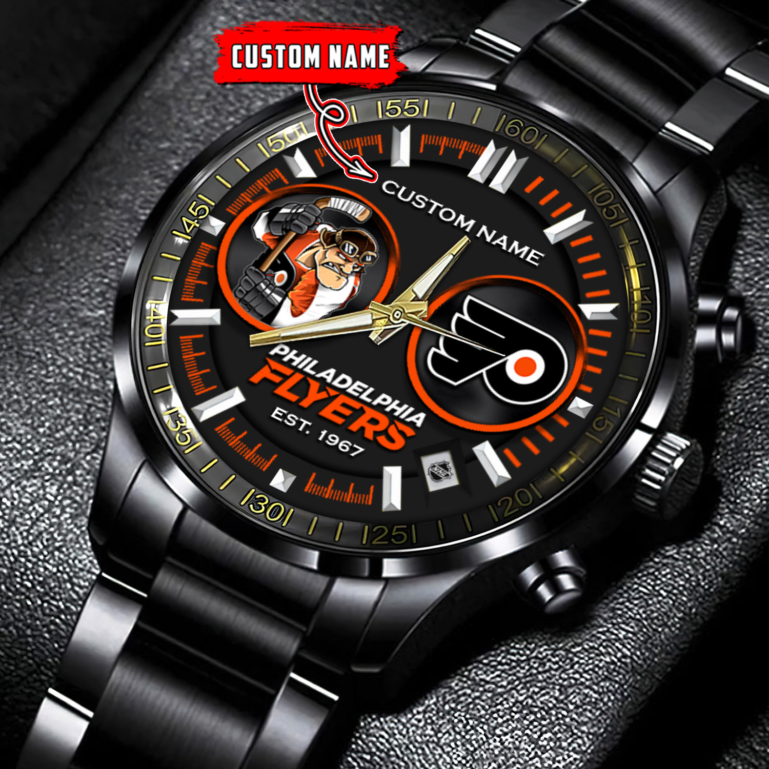 jwfancy philadelphia flyers nhl personalized black stainless steel watch gift for fans 84psf