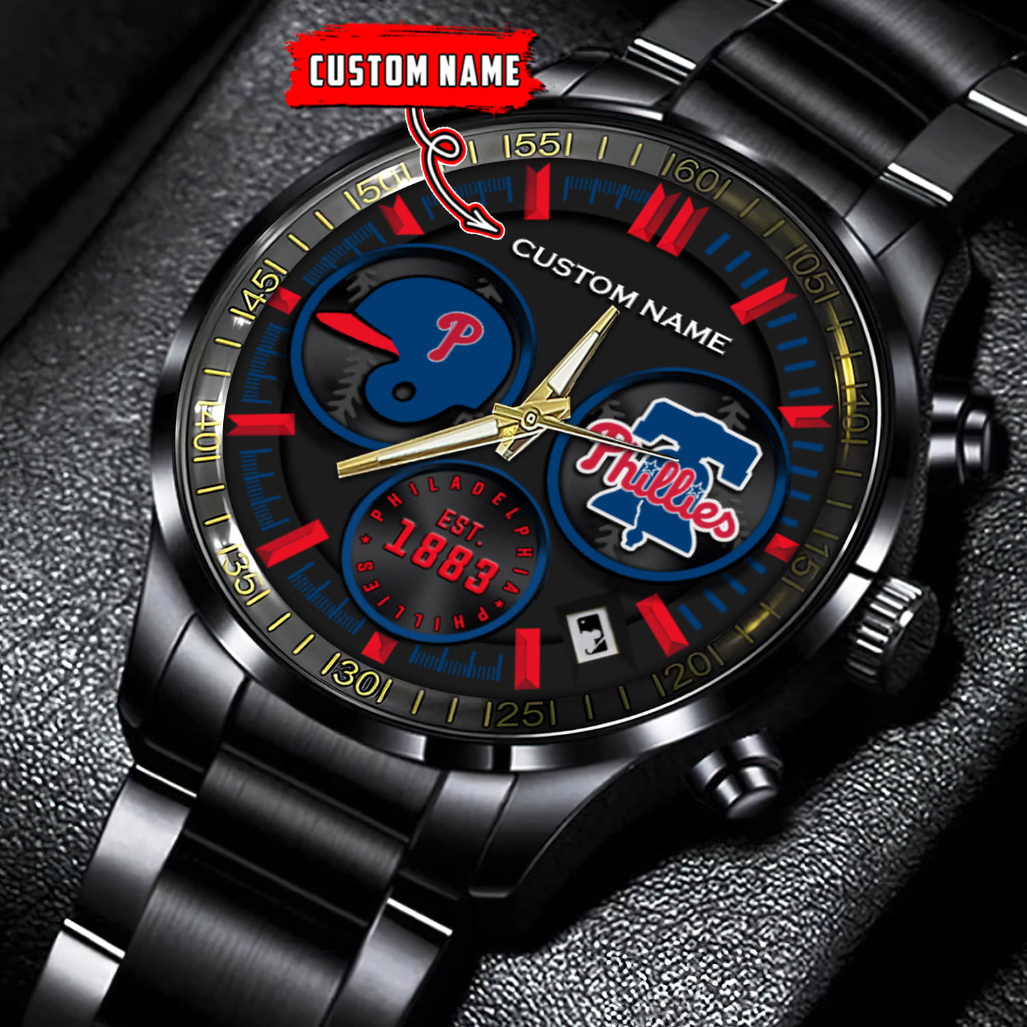 jwfancy philadelphia phillies mlb personalized black stainless steel watch for fan cljrr