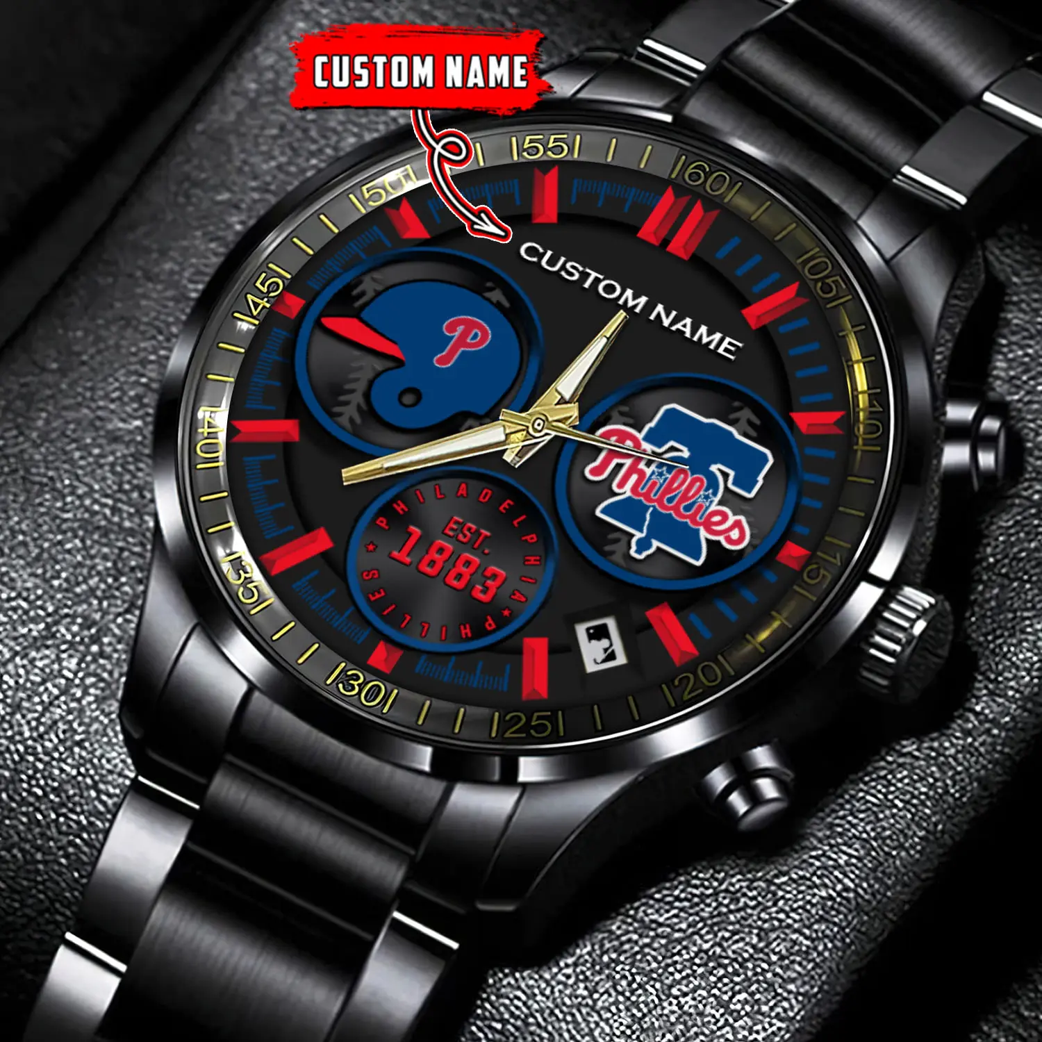 jwfancy philadelphia phillies mlb personalized black stainless steel watch for fan cljrr