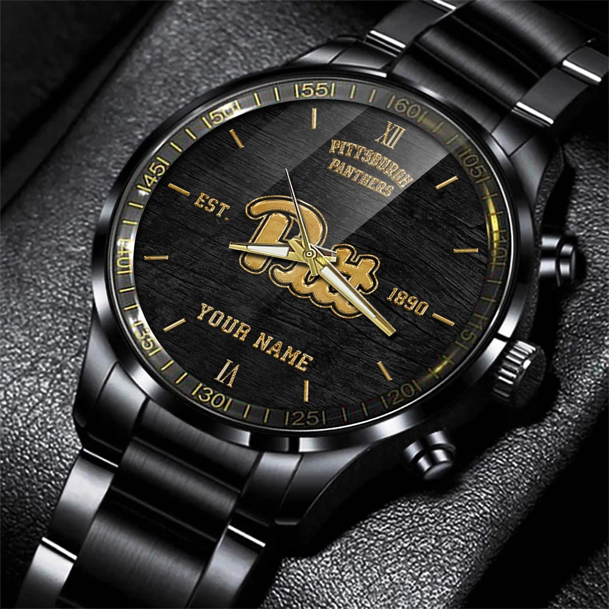 jwfancy pittsburgh panthers mlb personalized black style hand watch gifts for fan ppbtp