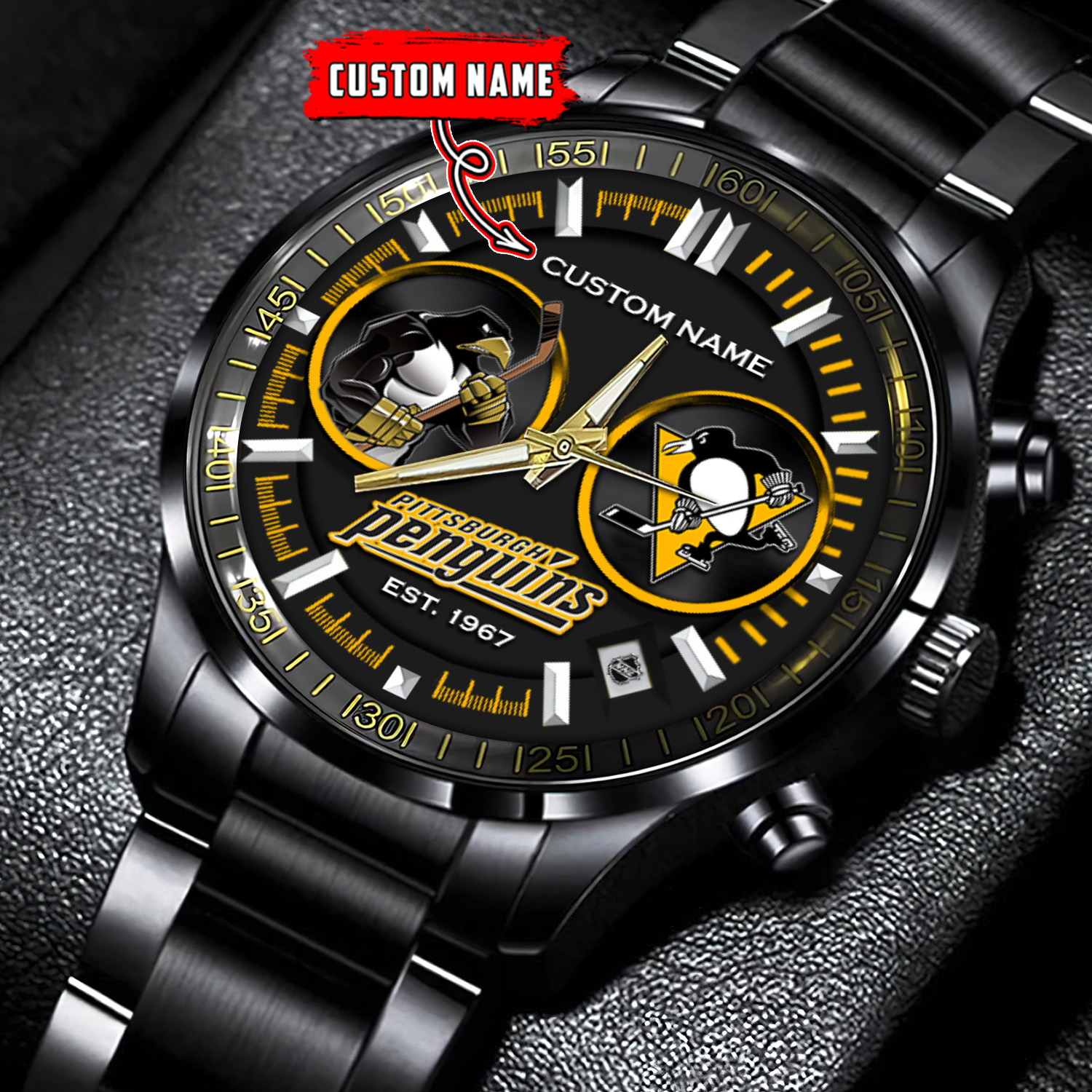 jwfancy pittsburgh penguins nhl personalized black stainless steel watch gift for fans 0fqpt
