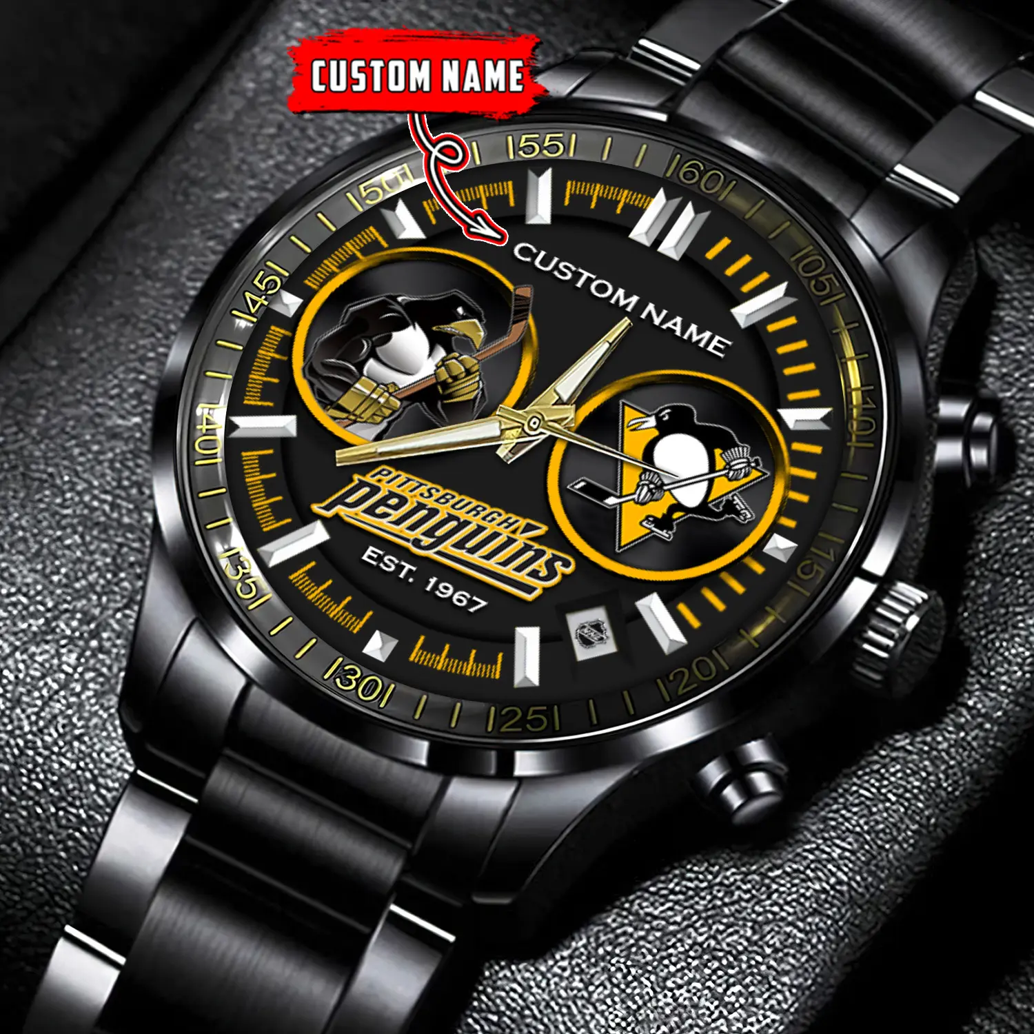 jwfancy pittsburgh penguins nhl personalized black stainless steel watch gift for fans 0fqpt