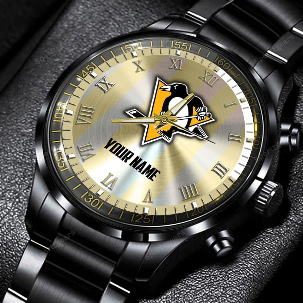 jwfancy pittsburgh penguins nhl personalized new black hand watch gift for fans hd7bi