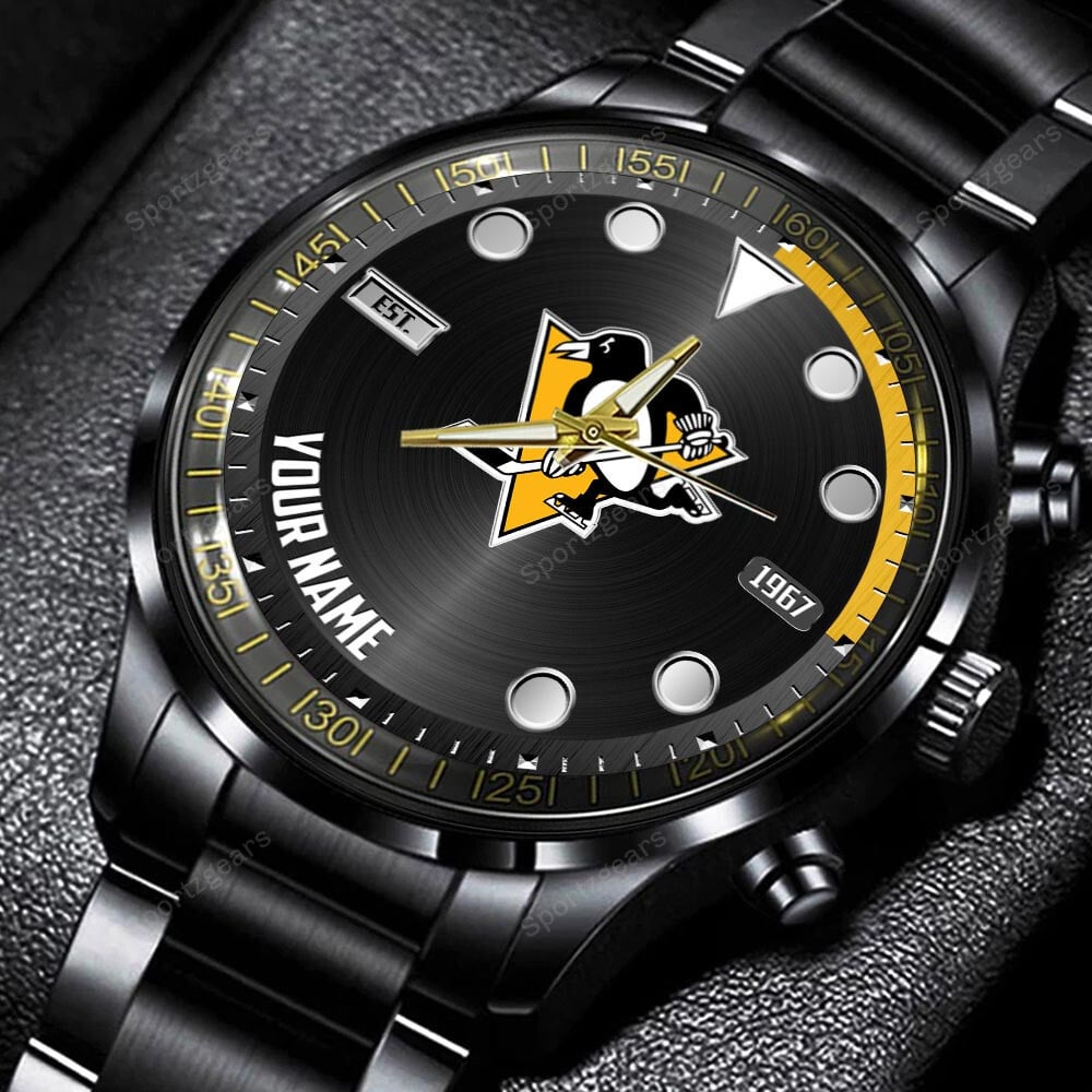 jwfancy pittsburgh penguins nhl personalized new black hand watch gift for fans wn3zm