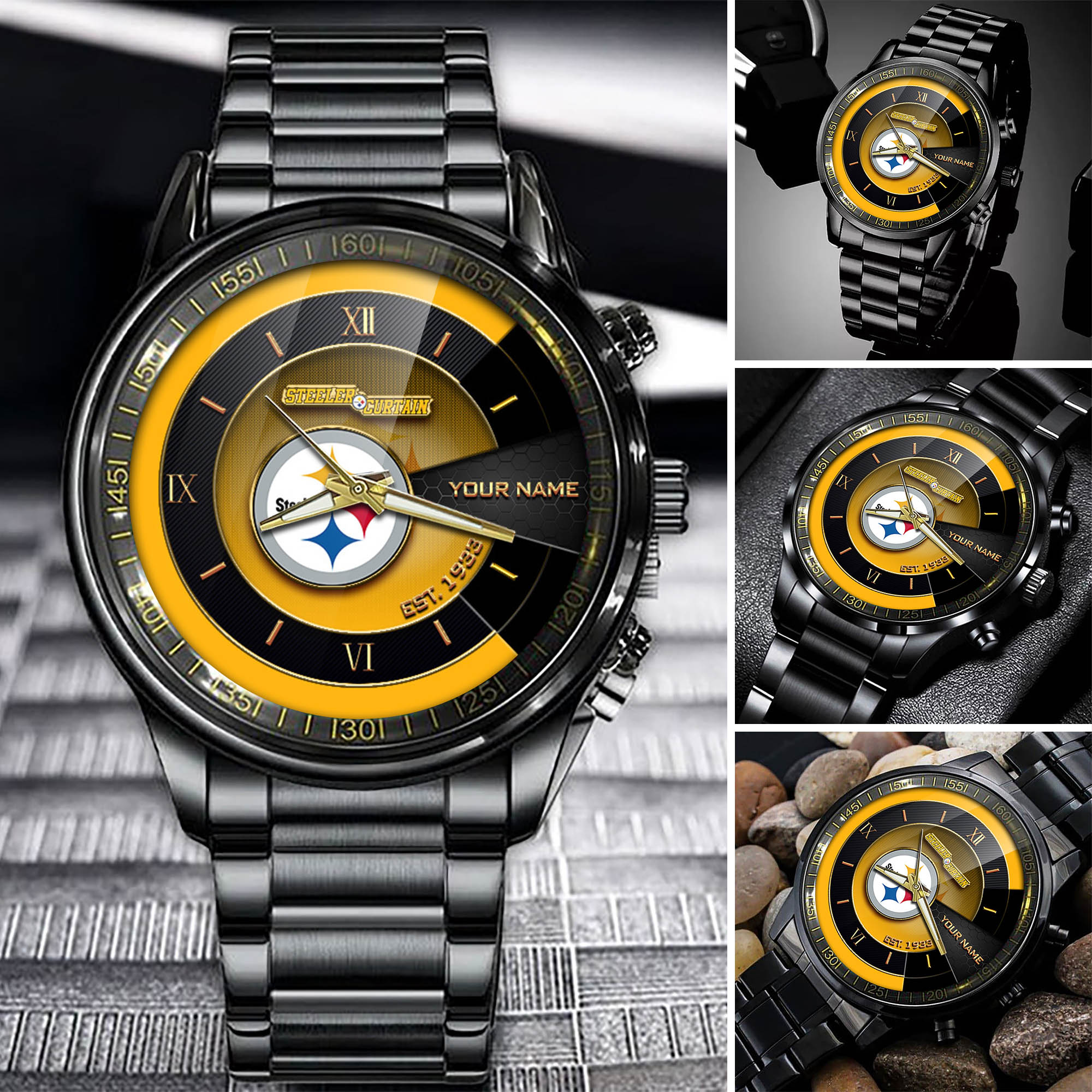 jwfancy pittsburgh steelers nfl black fashion watch customize your name fan gifts 3x1gy