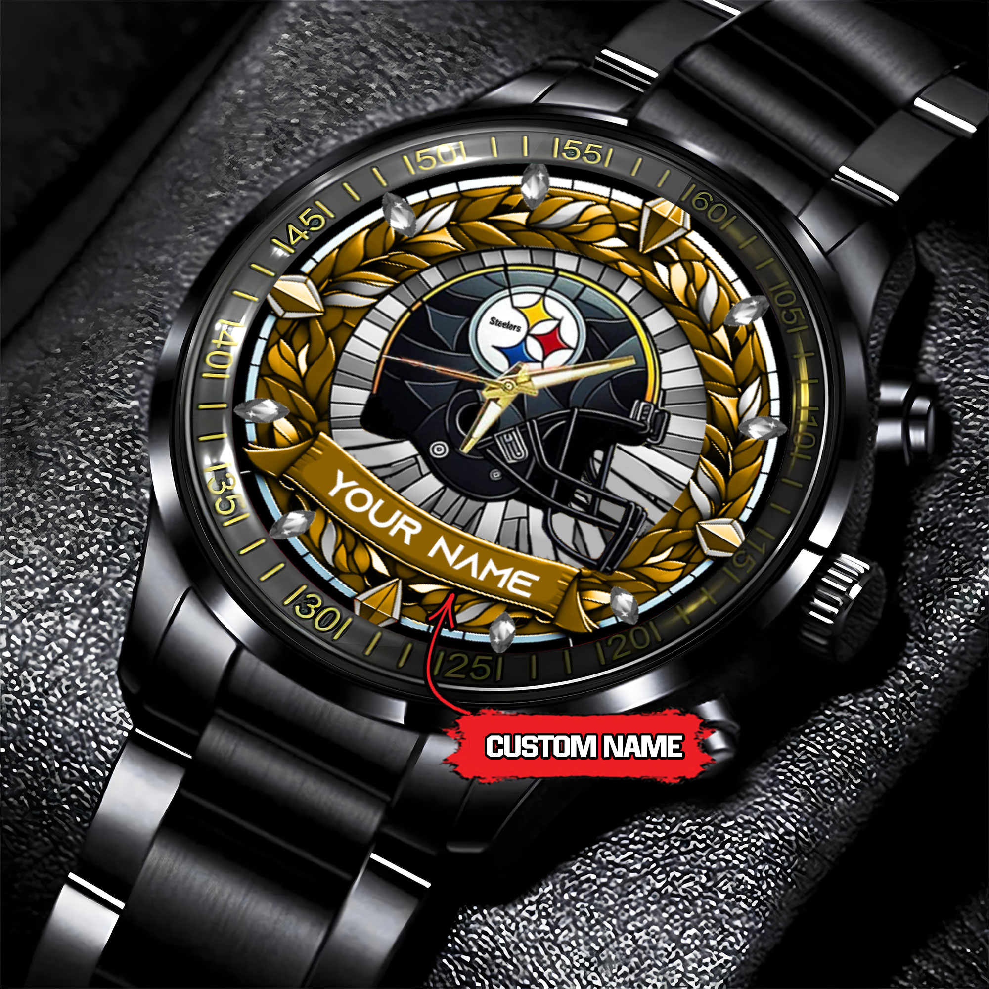 jwfancy pittsburgh steelers nfl personalized black stainless steel watch gift for fan 5tzch