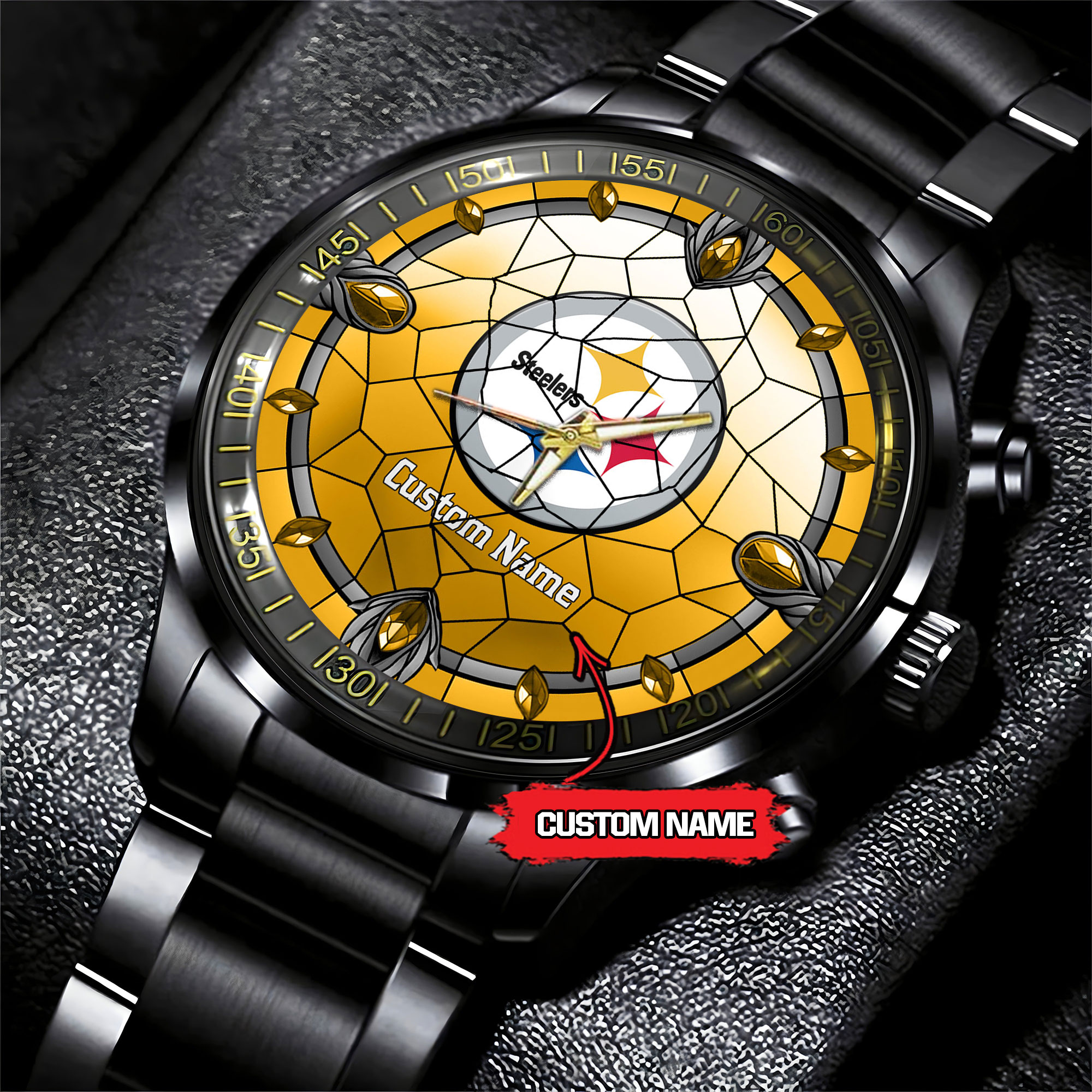 jwfancy pittsburgh steelers nfl personalized black stainless steel watch gift for fan jzeo2