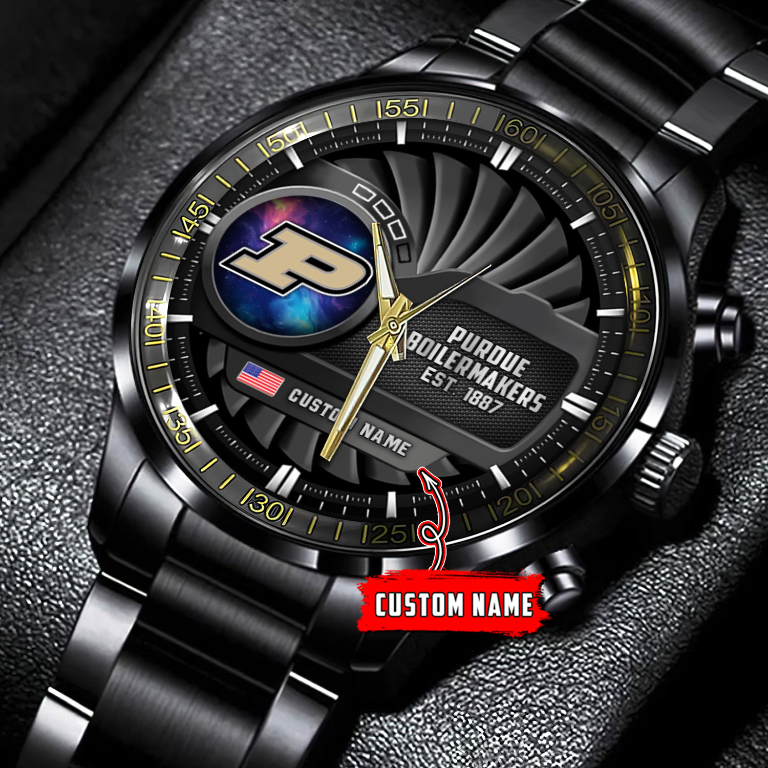 jwfancy purdue boilermakers ncaa personalized black stainless steel watch gift for fans kafst
