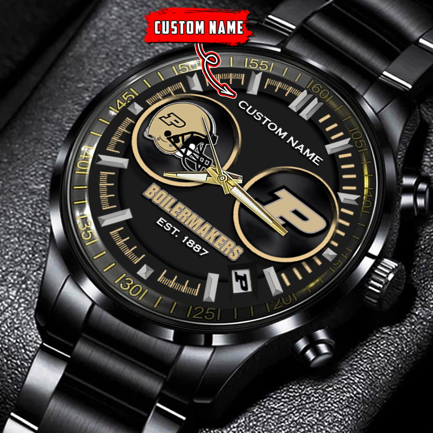 jwfancy purdue boilermakers ncaa personalized black stainless steel watch gift for fans y9el4
