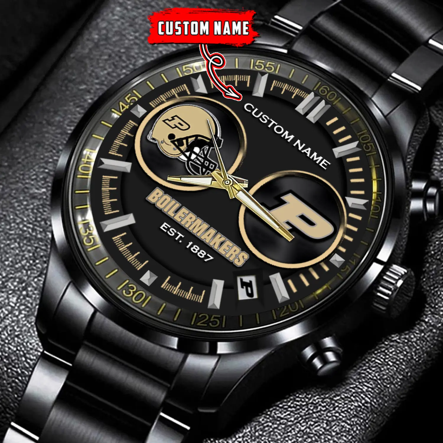 jwfancy purdue boilermakers ncaa personalized black stainless steel watch gift for fans y9el4