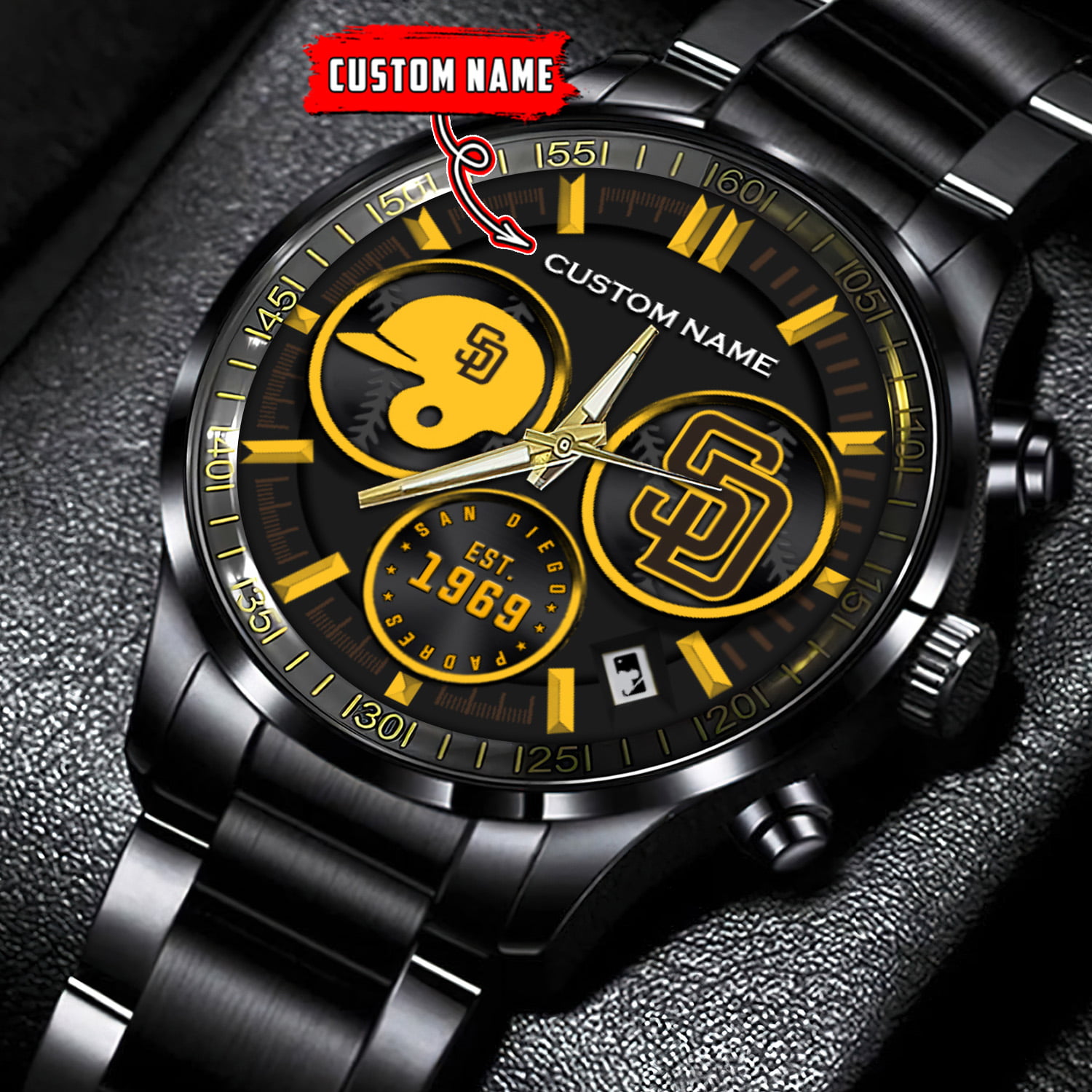 jwfancy san diego padres mlb personalized black stainless steel watch for fan knvqe