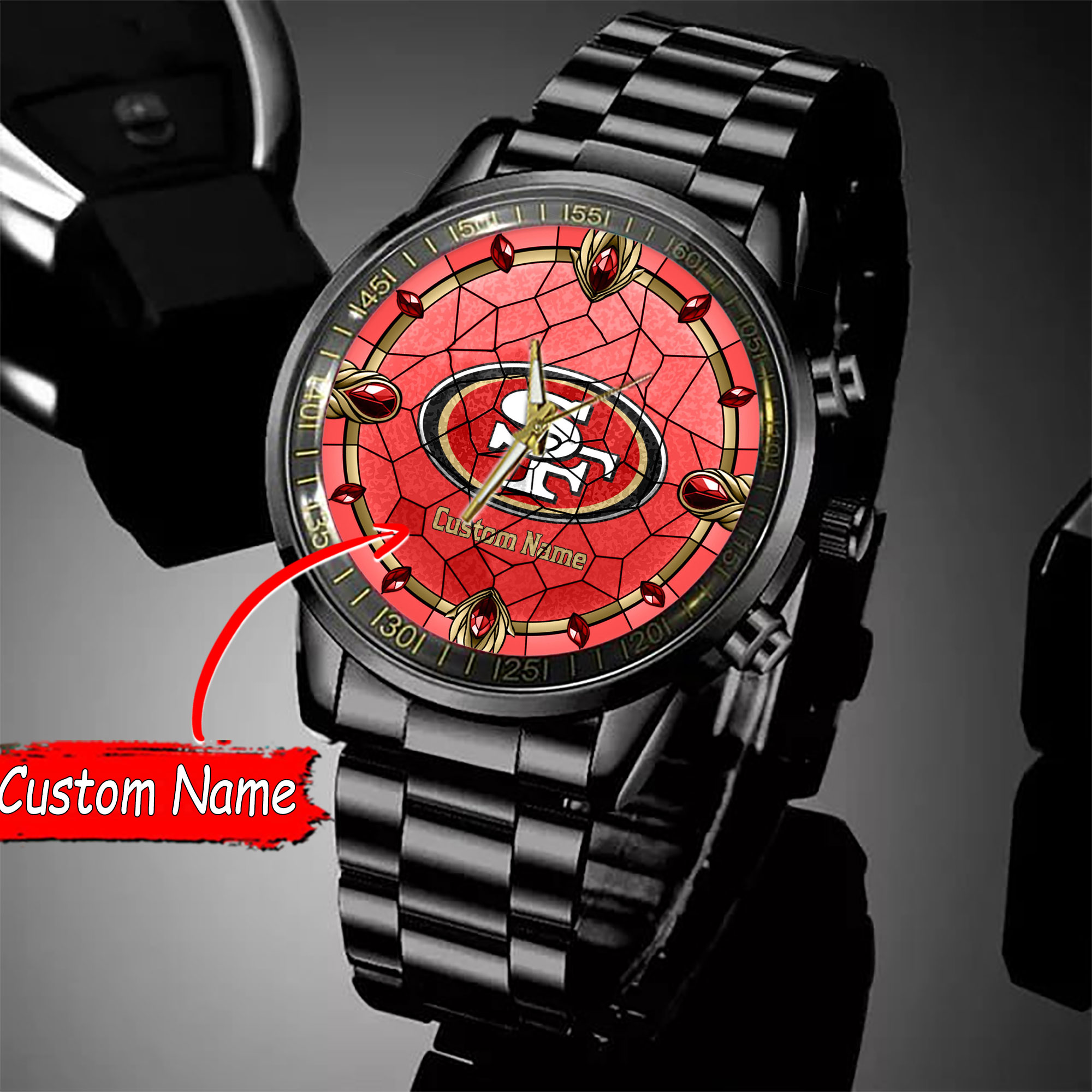 jwfancy san francisco 49ers nfl personalized black stainless steel watch gift for fan mfypz