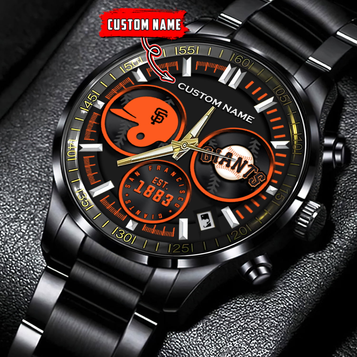 jwfancy san francisco giants mlb personalized black stainless steel watch for fan 4vsmo